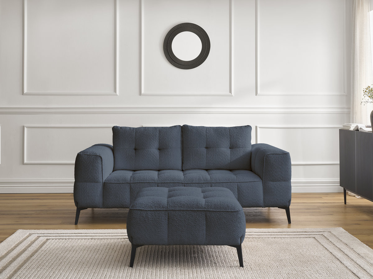 Bobochic Anis Sofa 2-Sitzer mit Pouf Bouclé-Stoff Dunkelblau