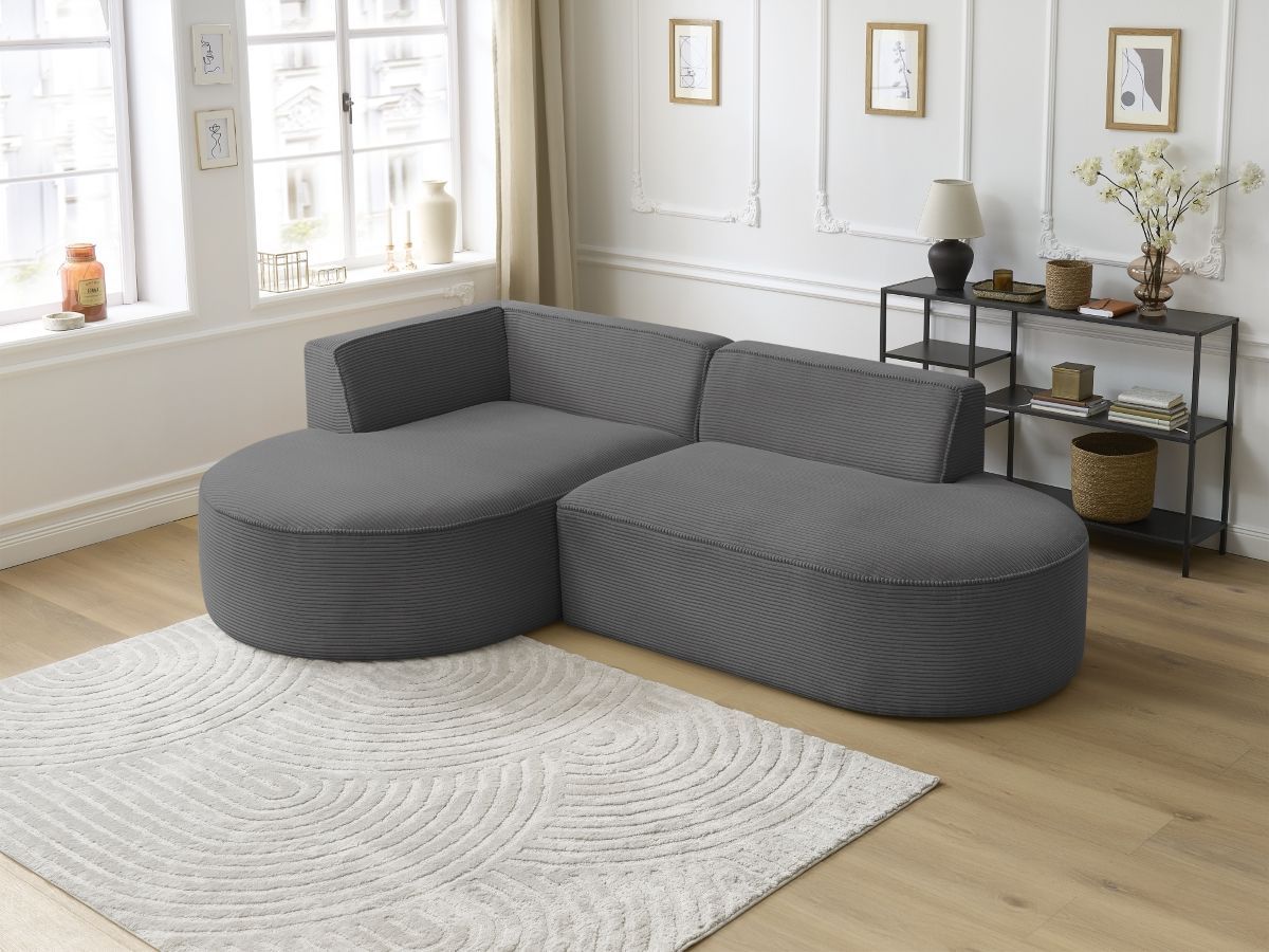 Bobochic Rousseau Ecksofa Cordsamt Dunkelgrau Ecke links