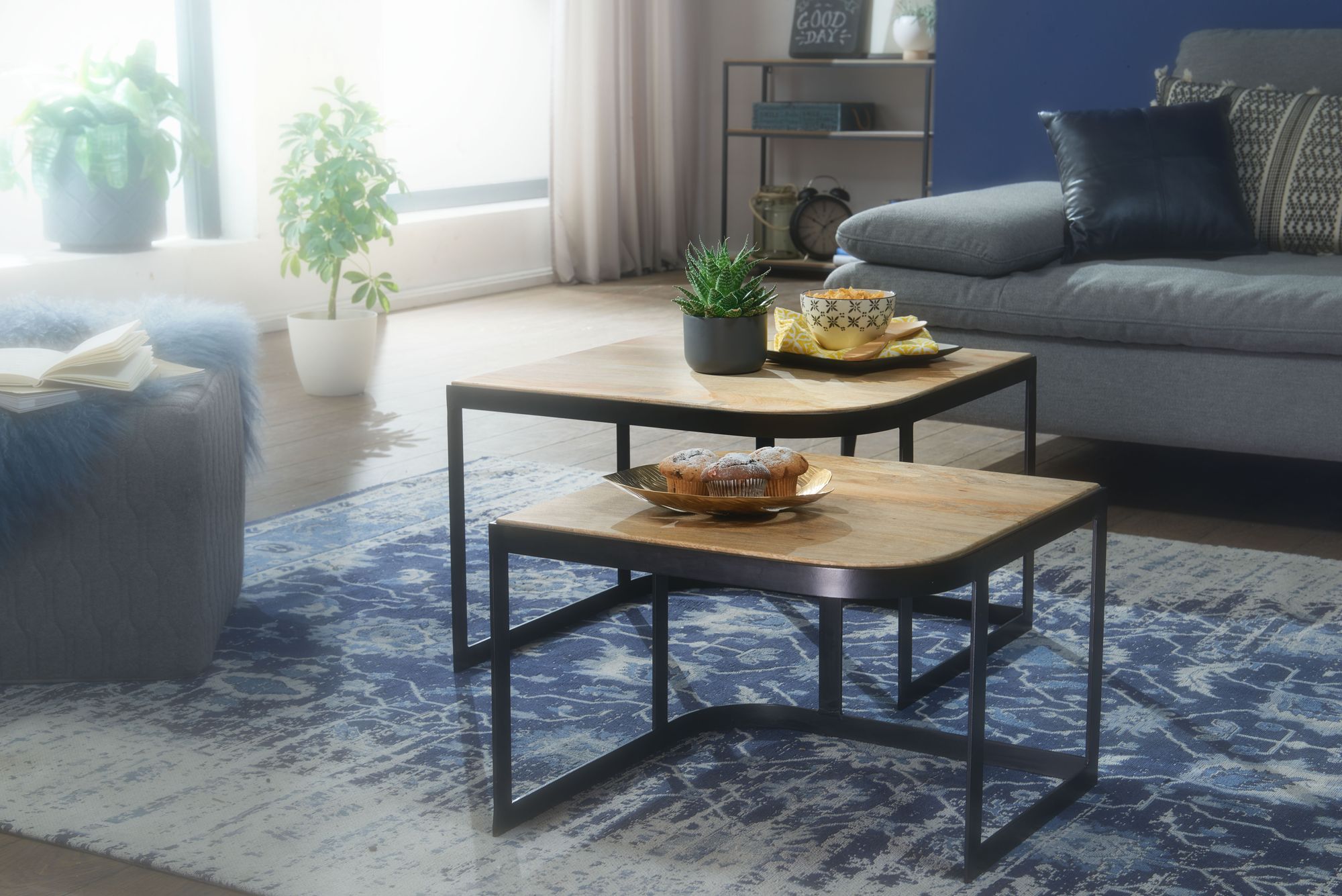 Satztisch 2er-Set Signabour Mango Massivholz Braun 60 × 60 × 40 cm