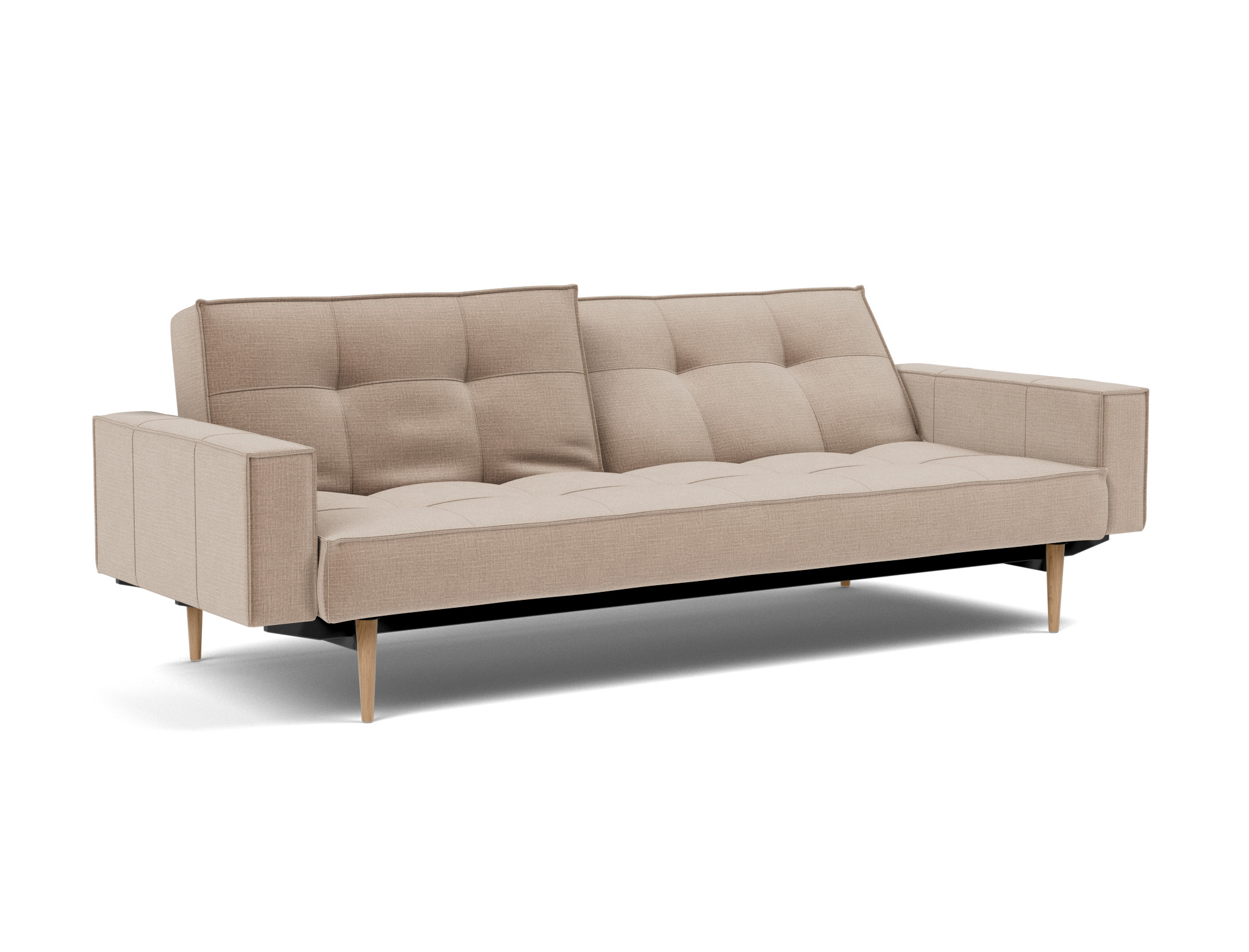 Schlafsofa Splitback mit Armlehnen Chenille Esina 417-Mocha Beine Styletto Eiche hell