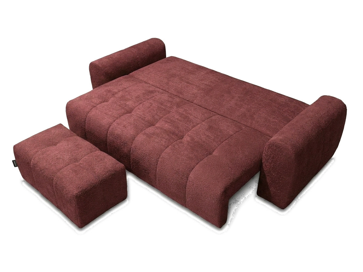 Bobochic Roxelane Schlafsofa 3-Sitzer mit Bettkasten und Pouf Bouclé-Stoff Rot