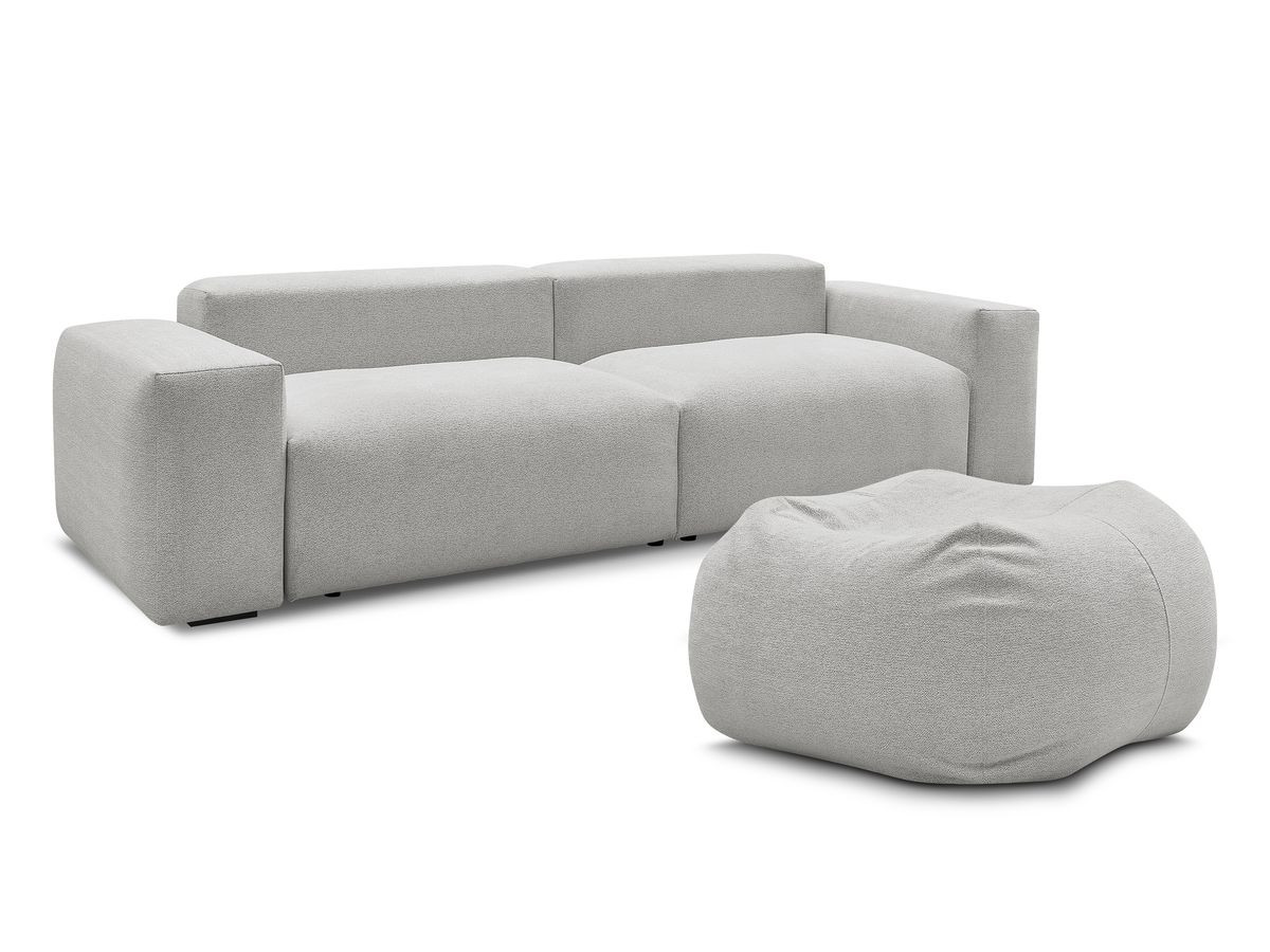 Bobochic Voltaire Sofa 5-Sitzer mit Pouf Melange-Stoff Hellgrau