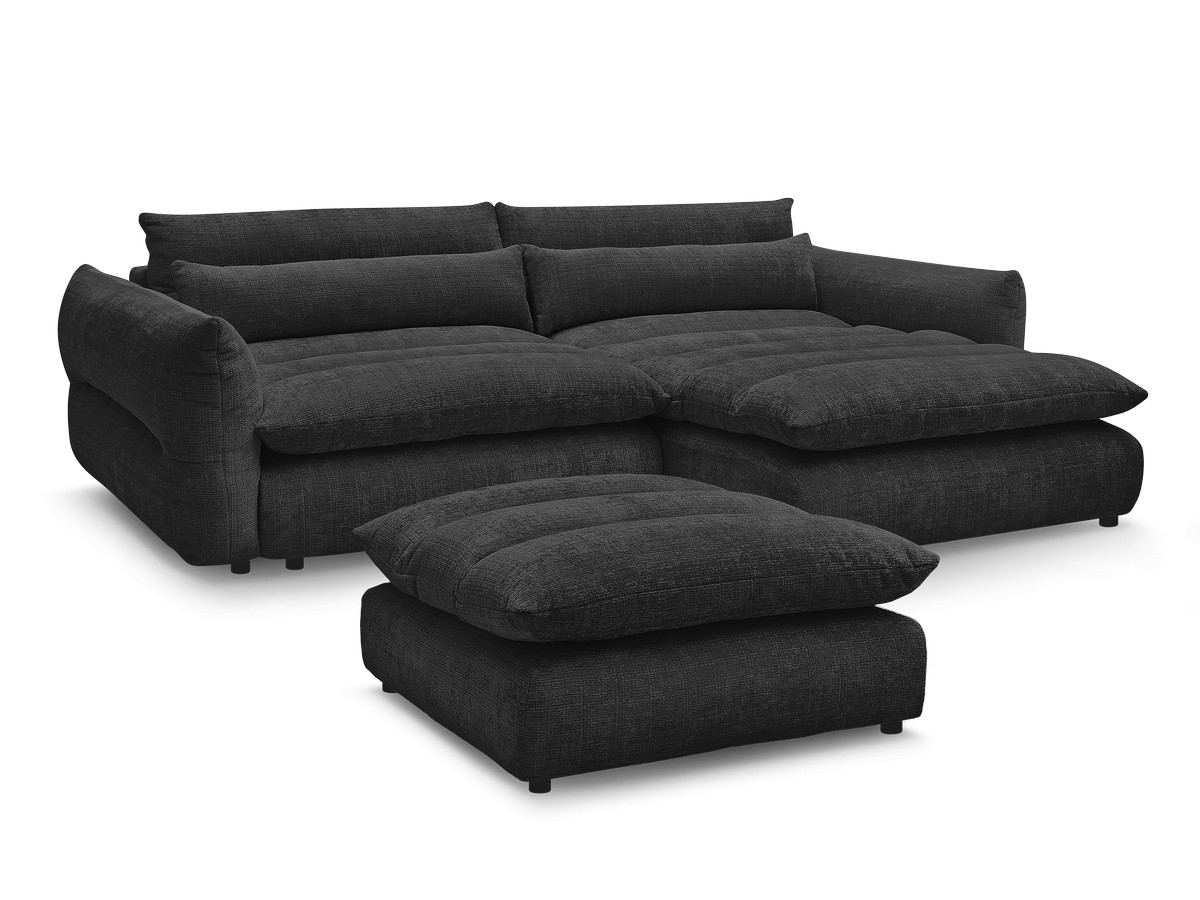 Bobochic Neil Ecksofa mit Pouf Strukturstoff Schwarz Ecke rechts