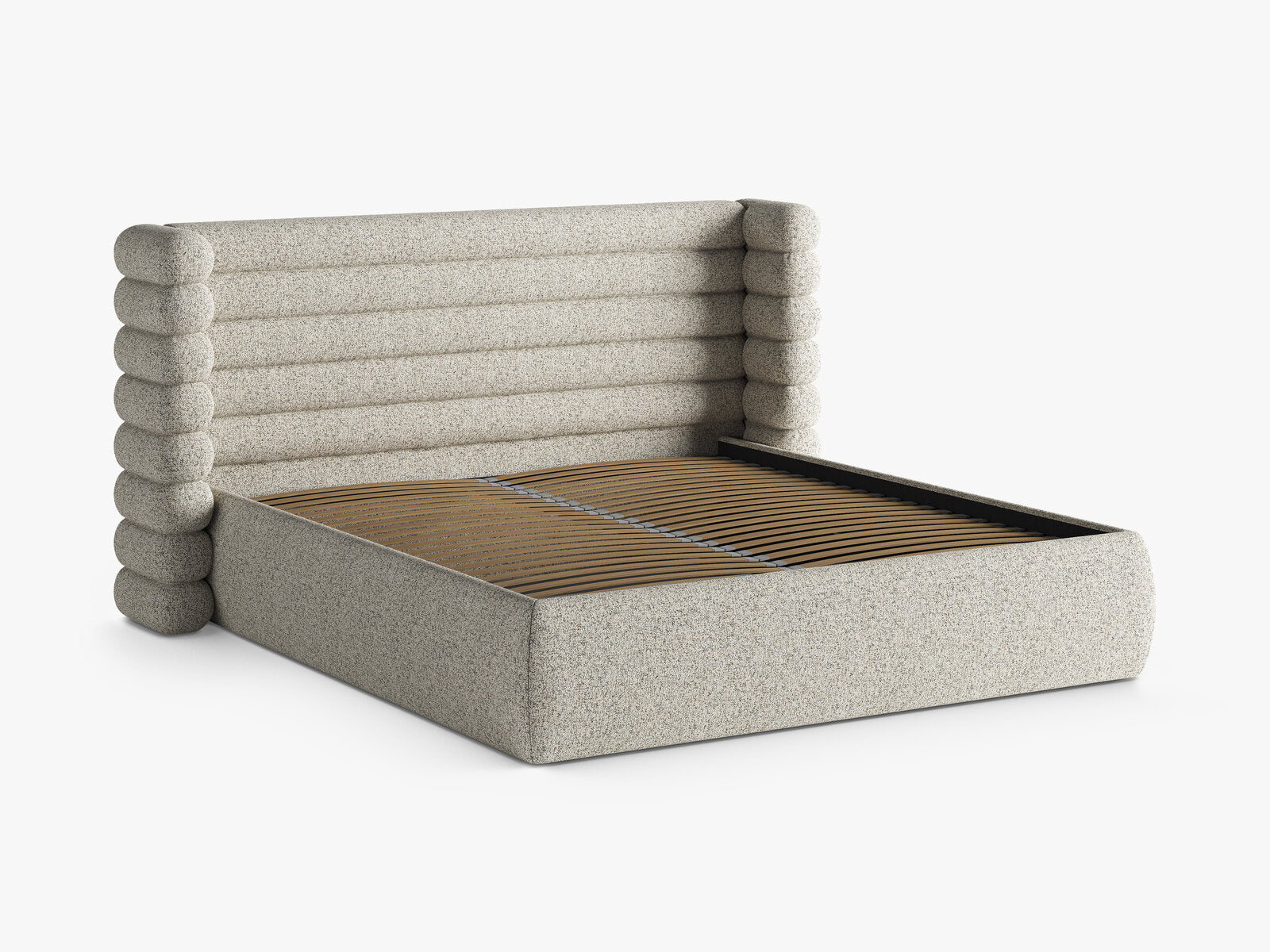 Micadoni Stauraumbett mit Kopfteil Mount Strukturierter Stoff Puente Beige Melange 180x200