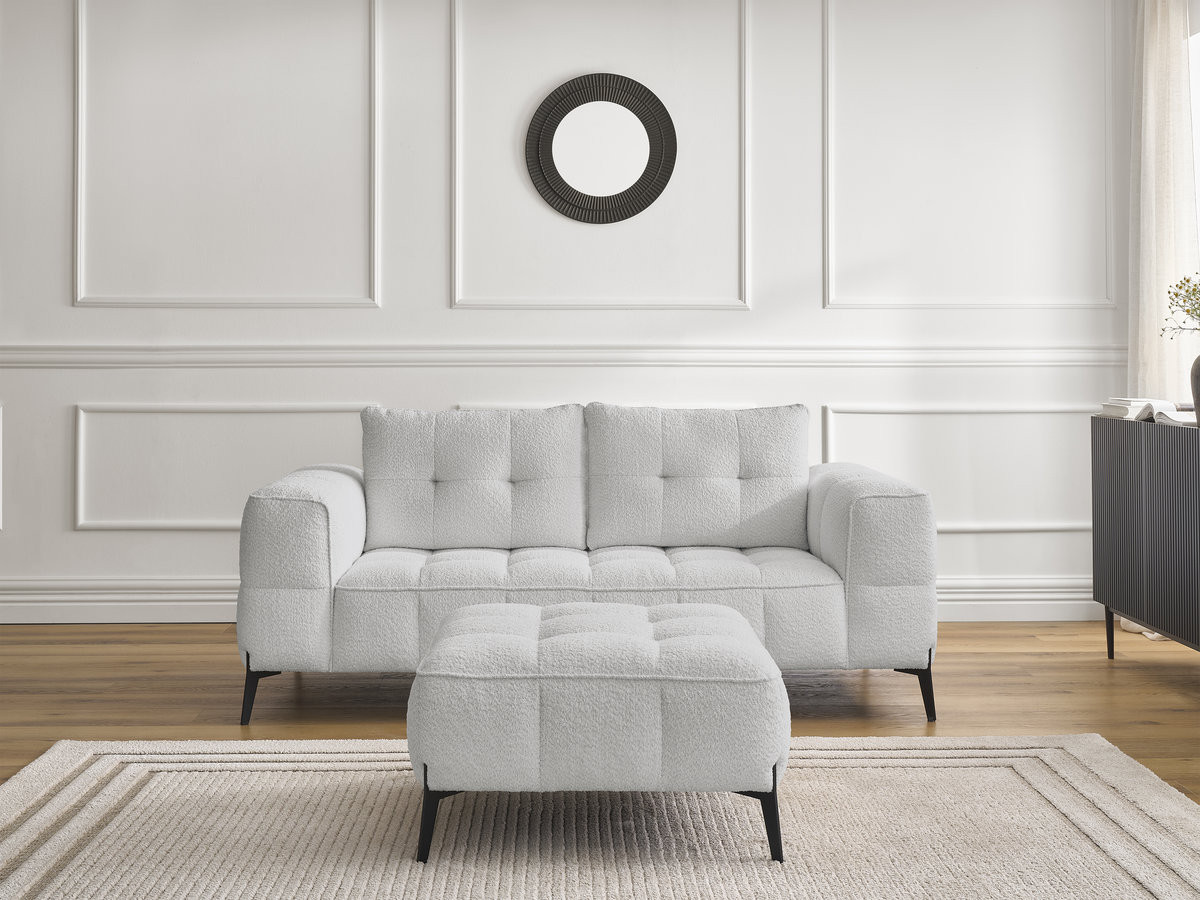 Bobochic Anis Sofa 2-Sitzer mit Pouf Bouclé-Stoff Hellgrau