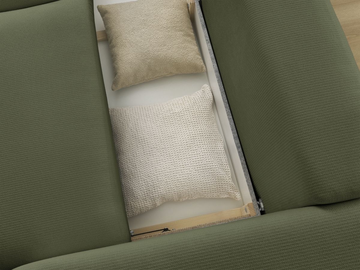 Bobochic Ezechiel Schlafsofa 3-Sitzer mit Bettkasten Melange-Stoff Grün