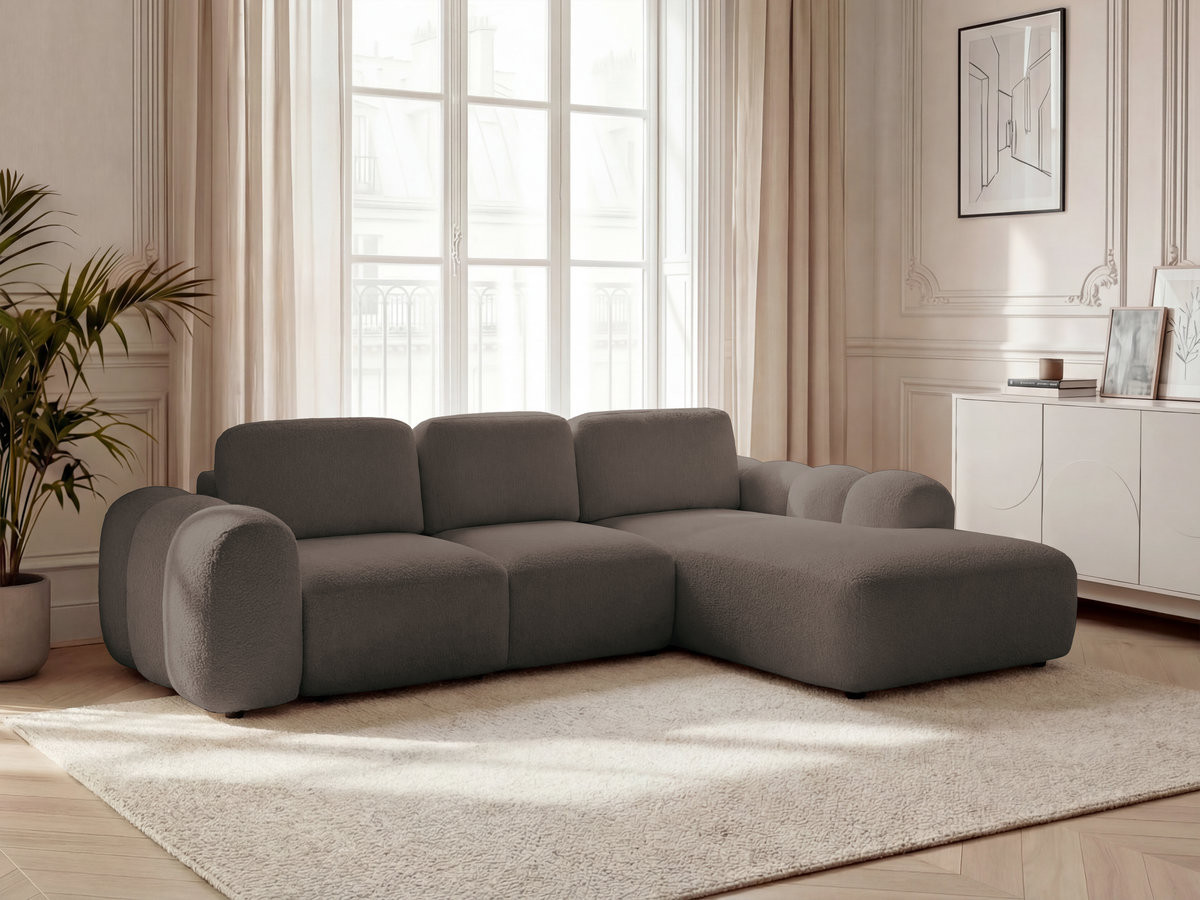 Bobochic Montaigne Ecksofa mit Schlaffunktion und Bettkasten 288 × 196 cm Bouclé-Stoff Braun Ecke rechts