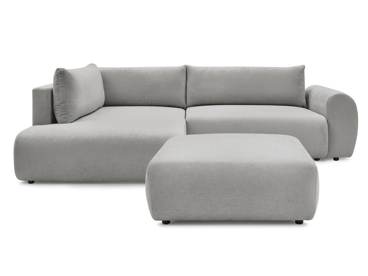 Bobochic Lucien Ecksofa mit Schlaffunktion und Bettkasten und Pouf 296 × 198 cm Stoff Hellgrau Ecke links