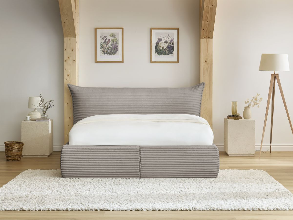 Bobochic Jade Polsterbett mit Bettkasten Cordsamt Taupe, Liegefläche 160 × 200 cm
