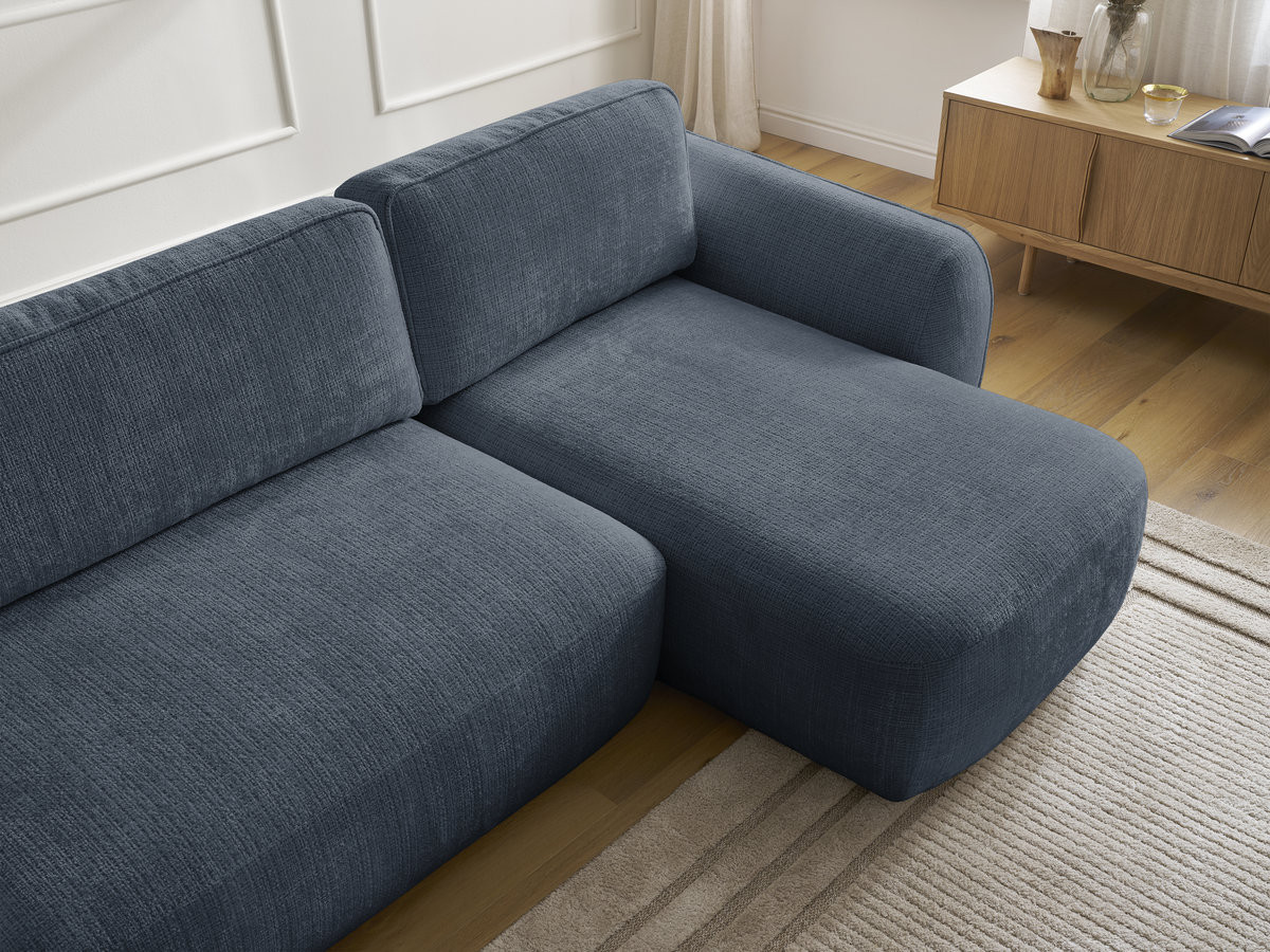 Bobochic Denise Ecksofa mit Schlaffunktion und Bettkasten 258 × 160 cm Strukturstoff Dunkelblau Ecke rechts