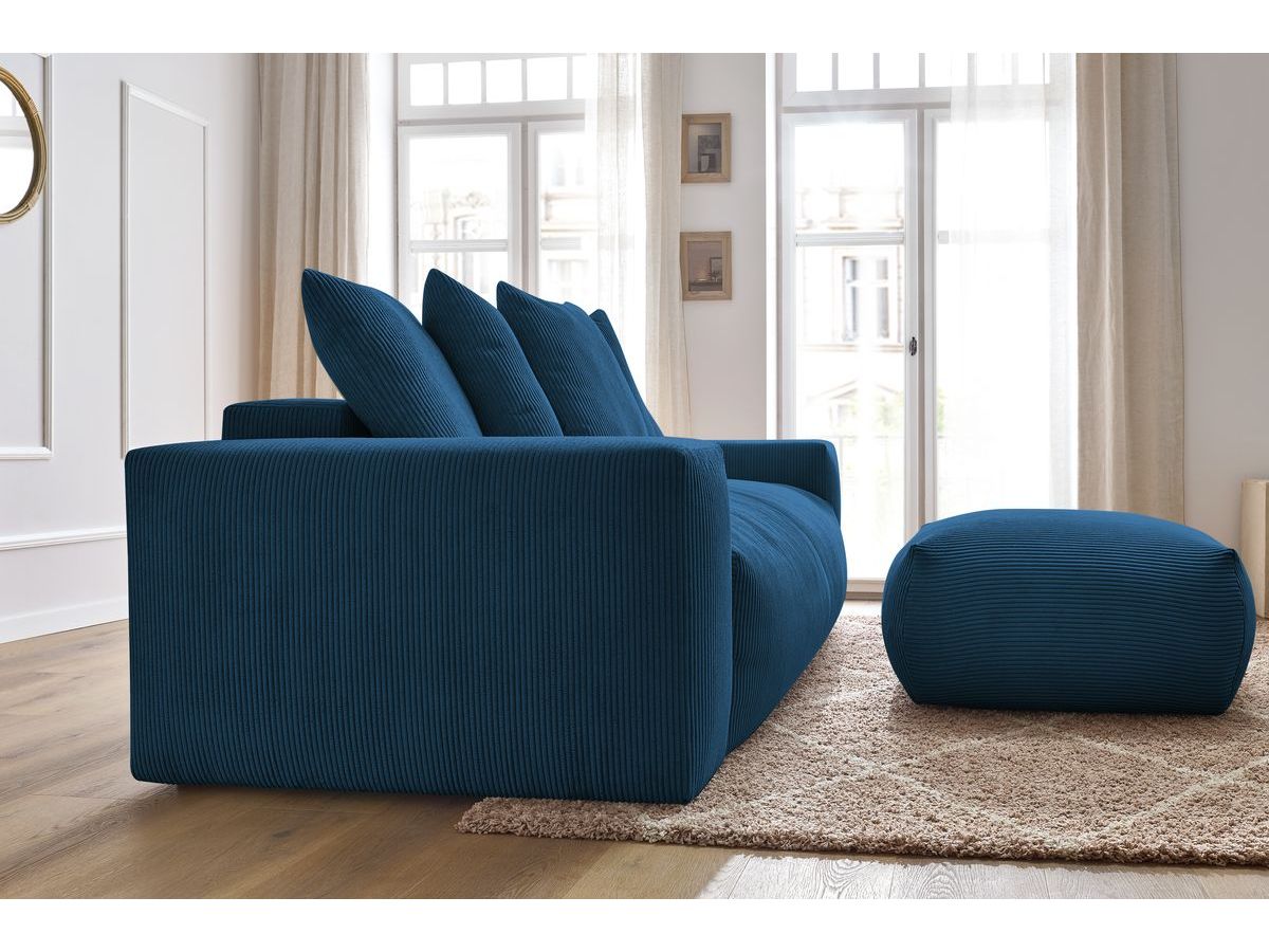 Bobochic Voltaire Schlafsofa 4-Sitzer mit Bettkasten und Pouf Cordsamt Dunkelblau