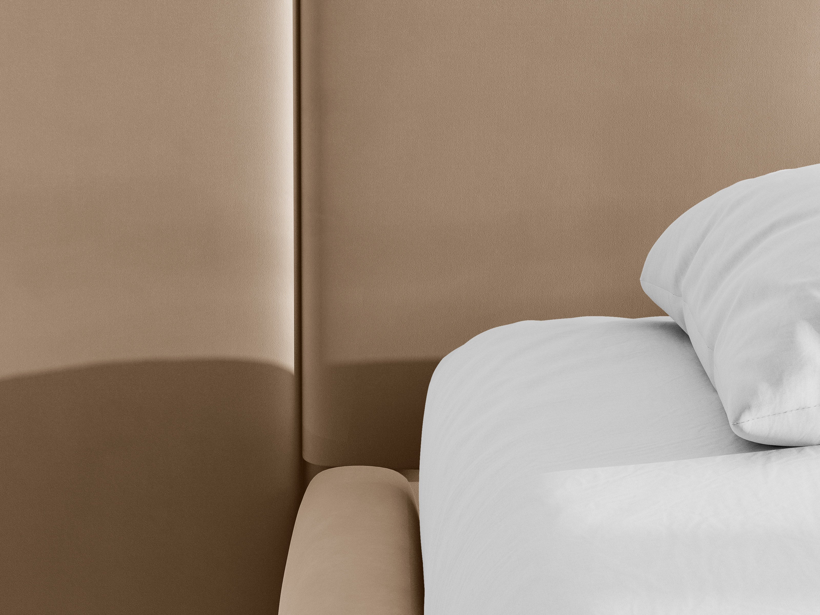 Micadoni Stauraumbett mit breitem Kopfteil Saga Samt Magic Velvet Mandelbeige 140x200
