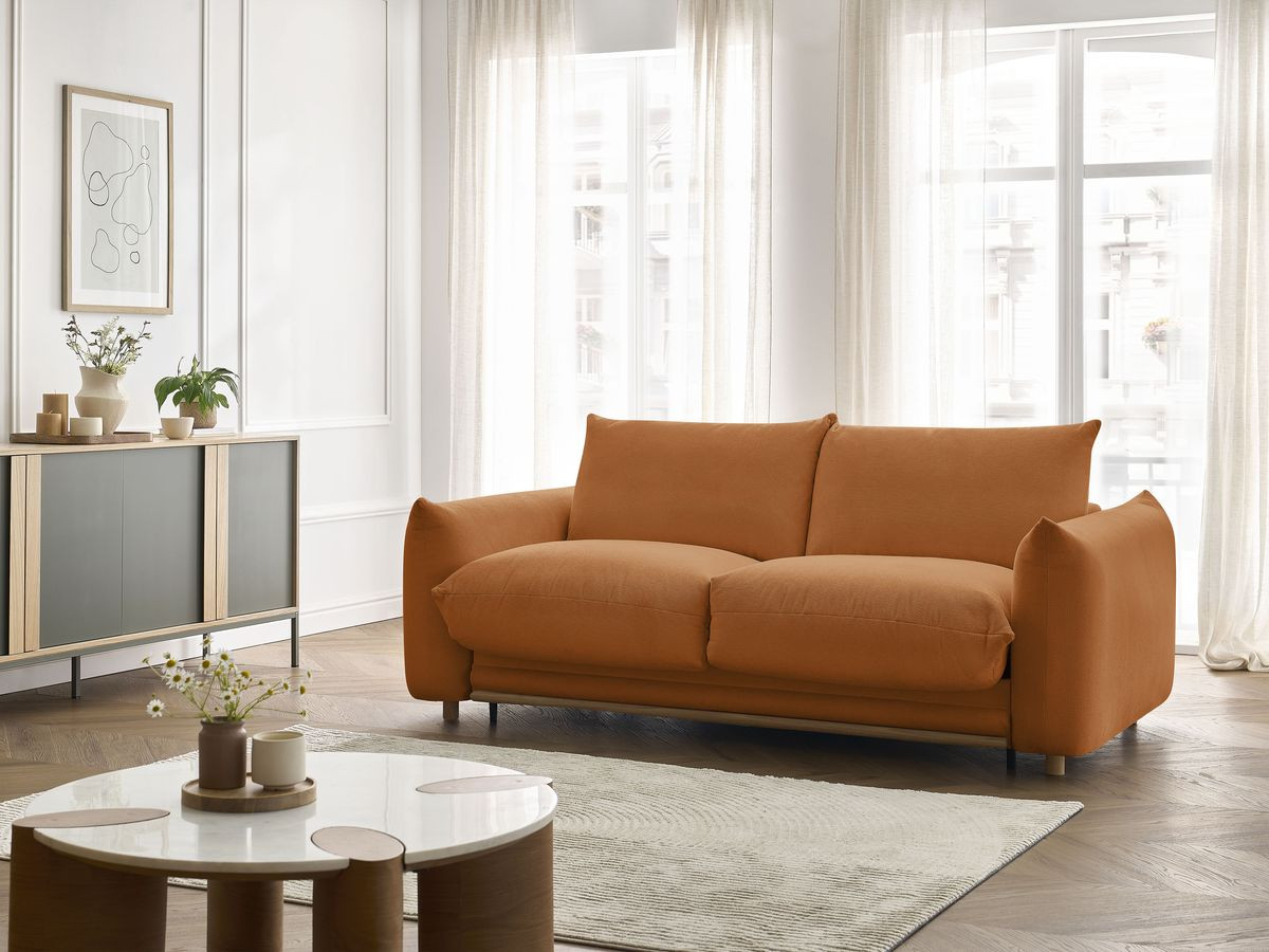 Bobochic Ernest Schlafsofa 3-Sitzer, Liegefläche 190 × 140 / 160 cm Stoff Orange, Liegefläche 140 × 190 cm