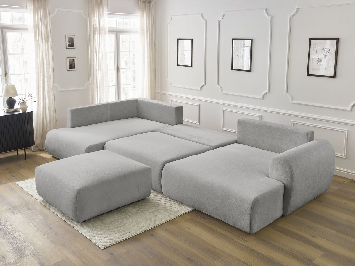 Bobochic Lucien Wohnlandschaft mit Pouf Stoff Hellgrau Ecke rechts
