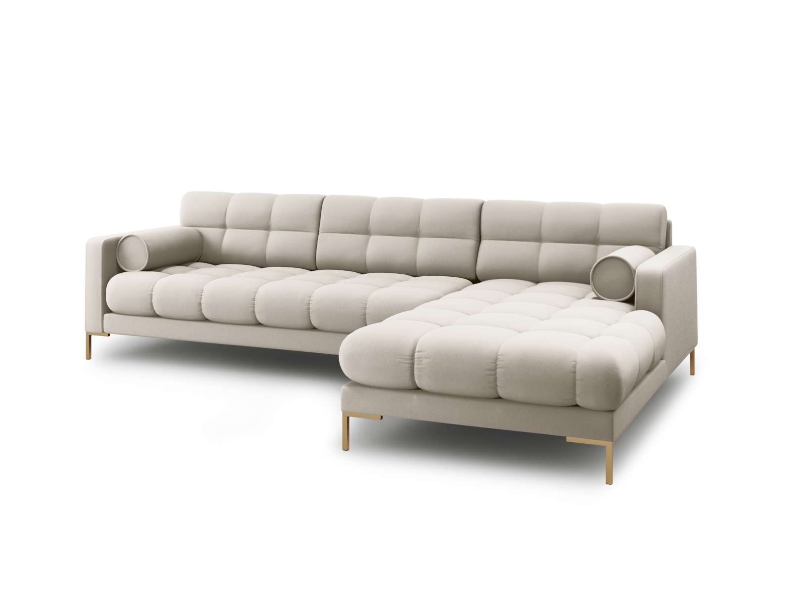 Cosmopolitan Design Ecksofa Bali 5-Sitzer Strukturierter Stoff Neve Beige Rechts Beine Gold