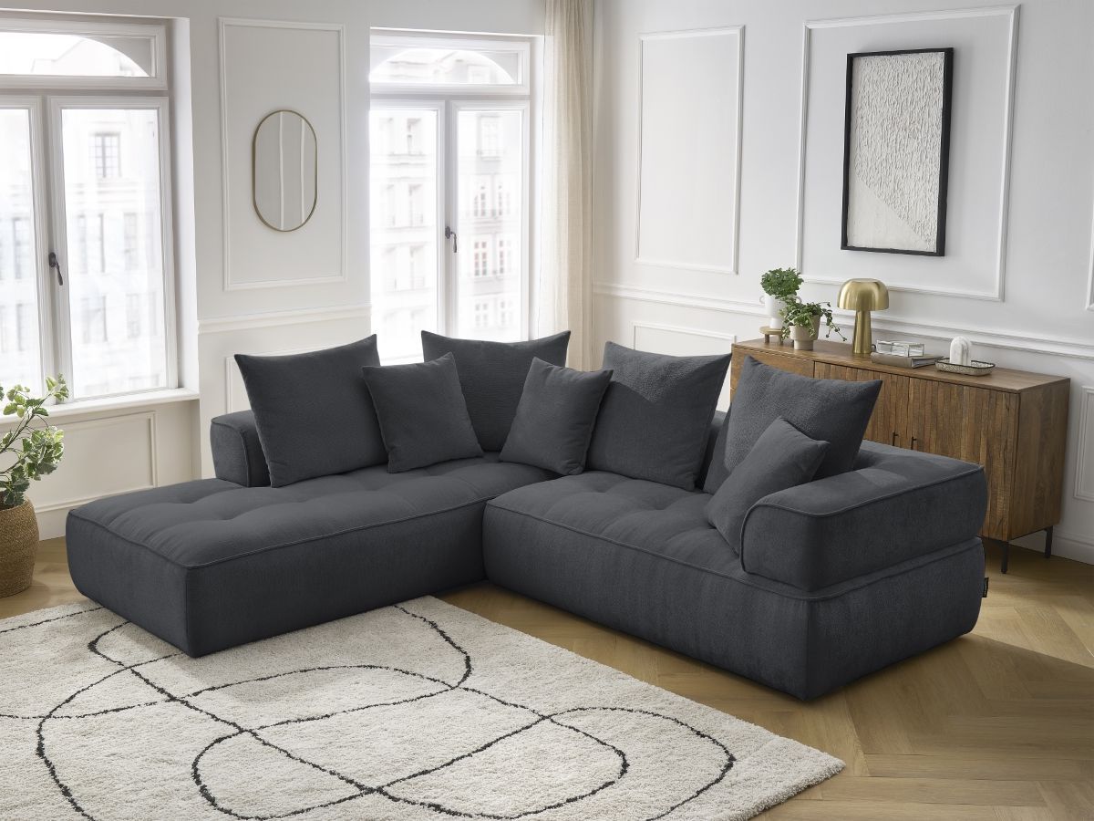Bobochic Whesley Ecksofa Stoff Dunkelgrau Ecke links