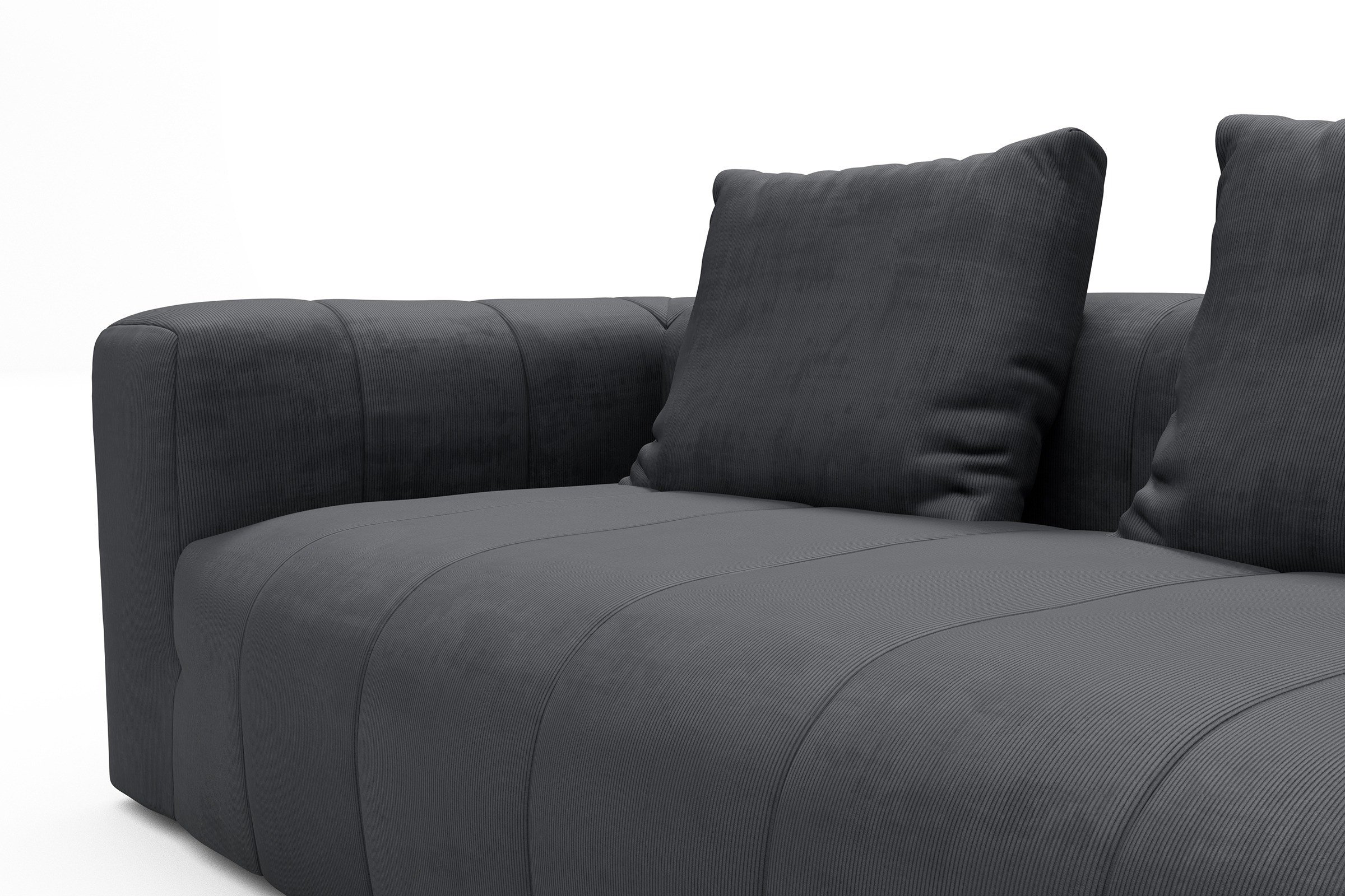 Ecksofa Hugo 2x 2,5-Sitzer Armlehne links Cordufine-Slate-Grey