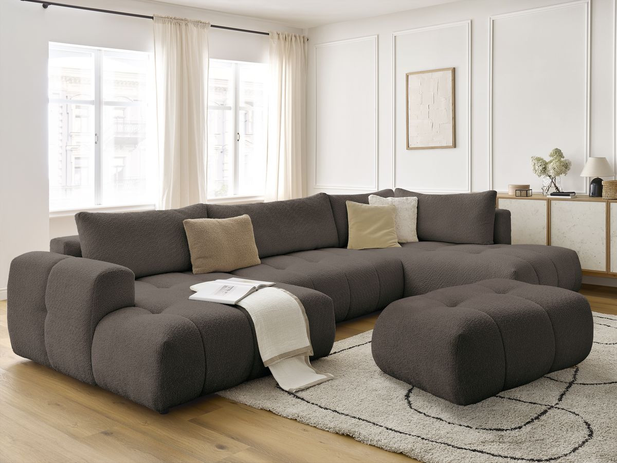 Bobochic Fuji Wohnlandschaft mit Pouf Bouclé-Stoff Braun Ecke links