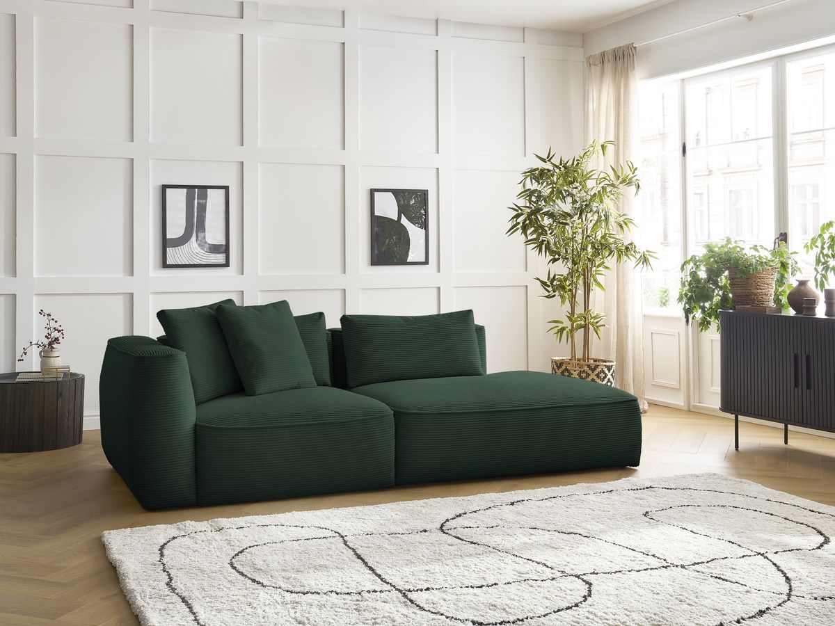 Bobochic Leopold Sofa 3-Sitzer Cordsamt Dunkelgrün Armlehne links