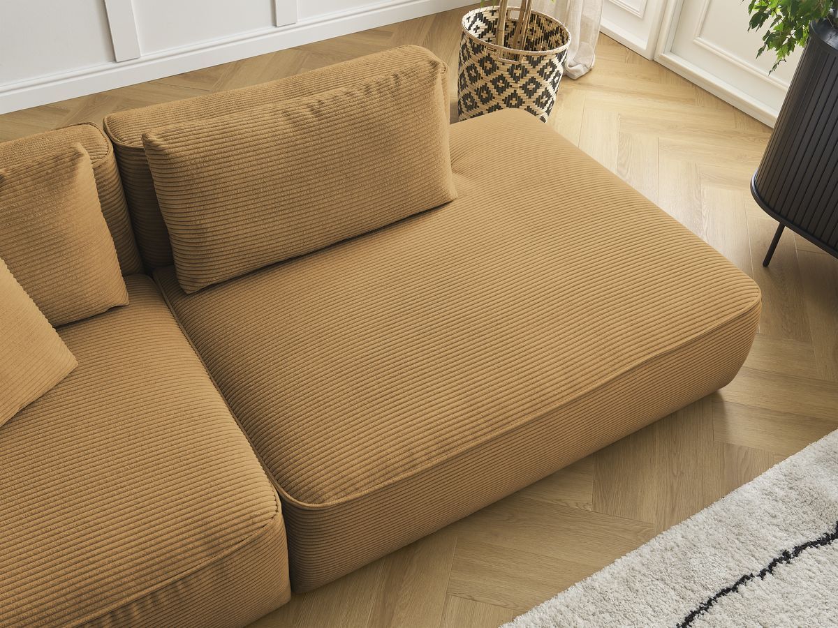 Bobochic Leopold Sofa 4-Sitzer mit Pouf Cordsamt Gelb Armlehne links