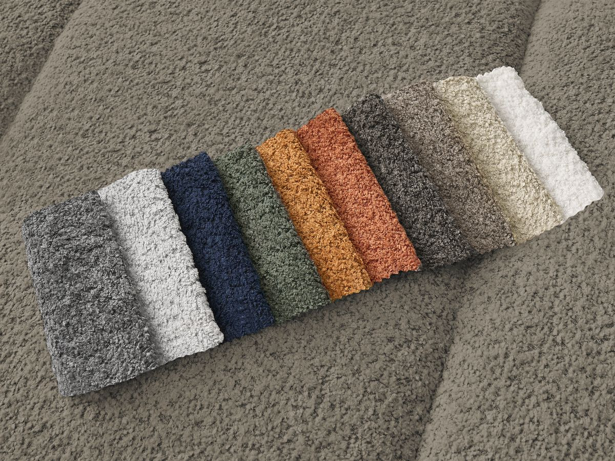 Bobochic Pamira Ecksofa mit Pouf Bouclé-Stoff Taupe Ecke links