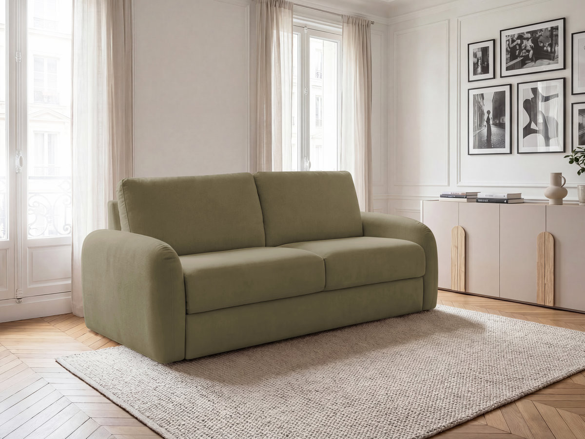 Bobochic Kenan Schlafsofa 3-Sitzer Stoff Grün, Liegefläche 160 × 196 cm