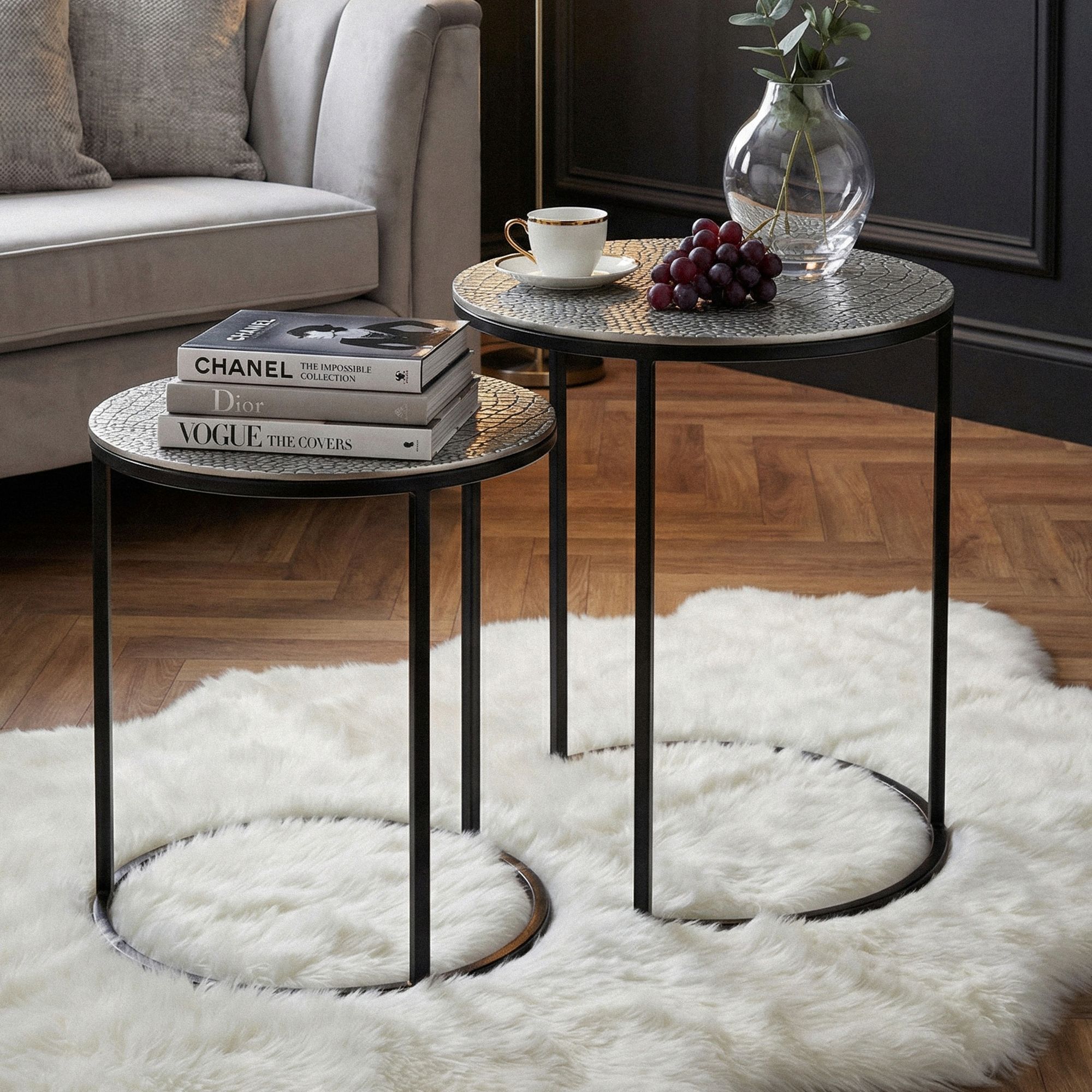 Satztisch 2er-Set Sandnes Aluminium Silber Ø 40 × H 48 cm