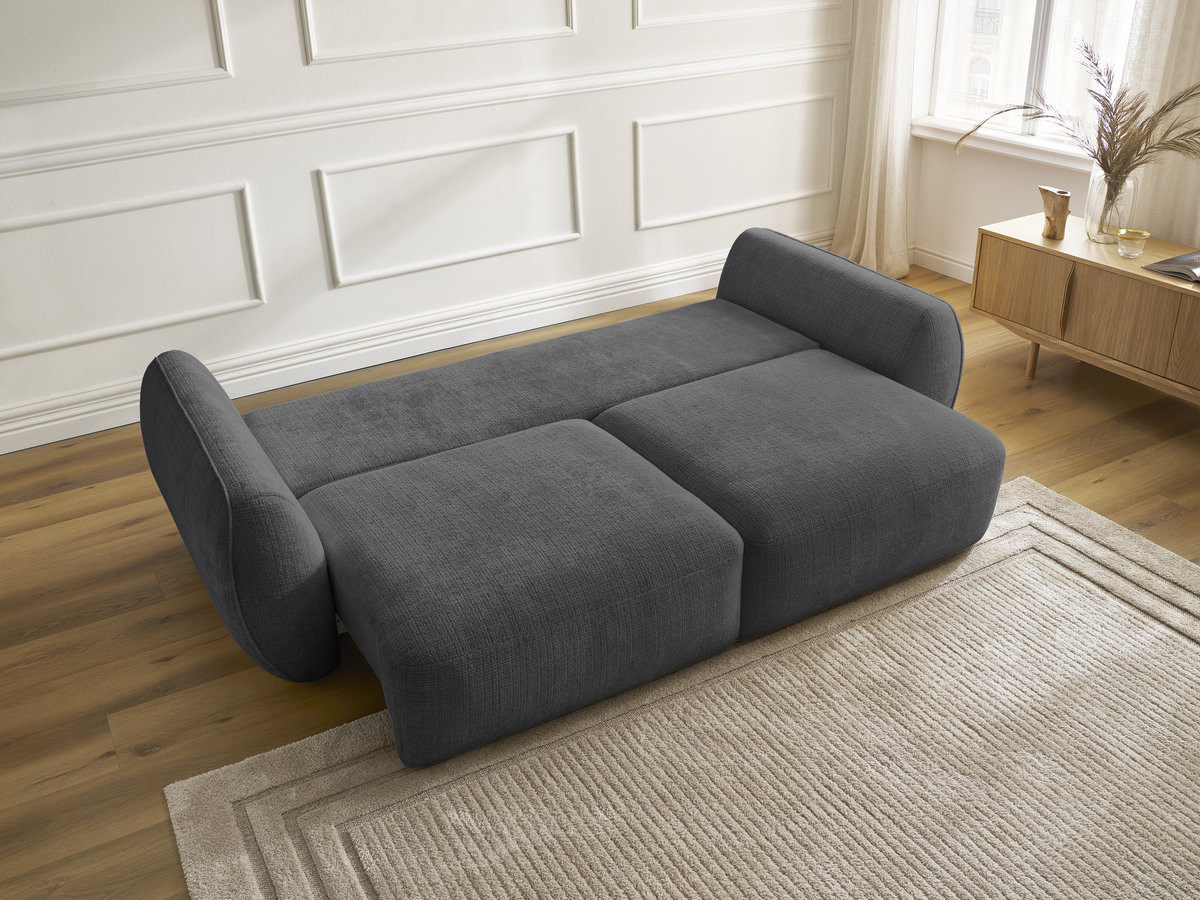 Bobochic Denise Schlafsofa 3-Sitzer mit Bettkasten Strukturstoff Schwarz