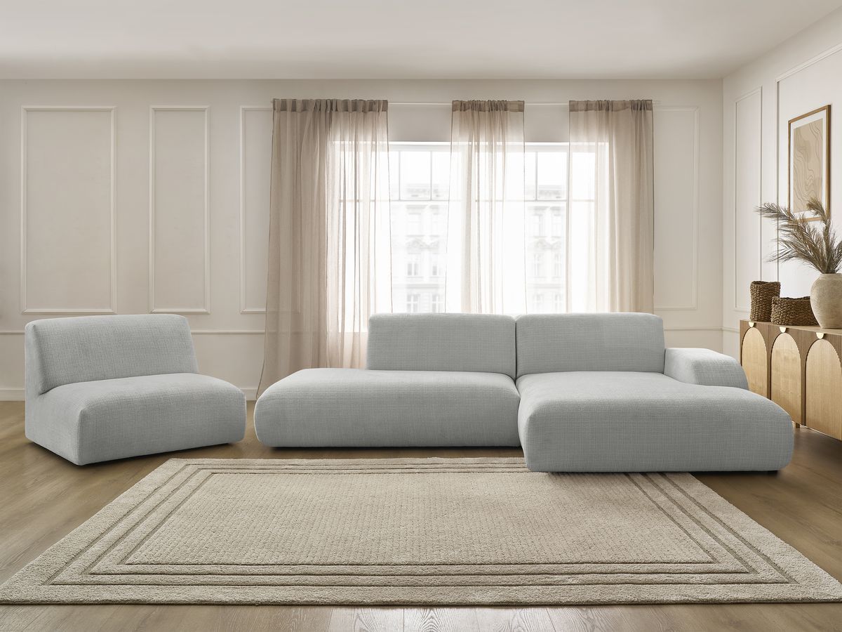 Bobochic Sirius Ecksofa 405 × 170 cm Strukturstoff Hellgrau Ecke rechts