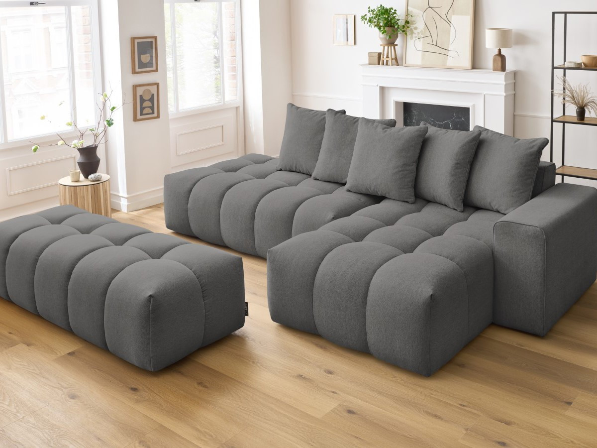 Bobochic Mont-blanc Ecksofa mit Pouf Melange-Stoff Dunkelgrau Ecke rechts