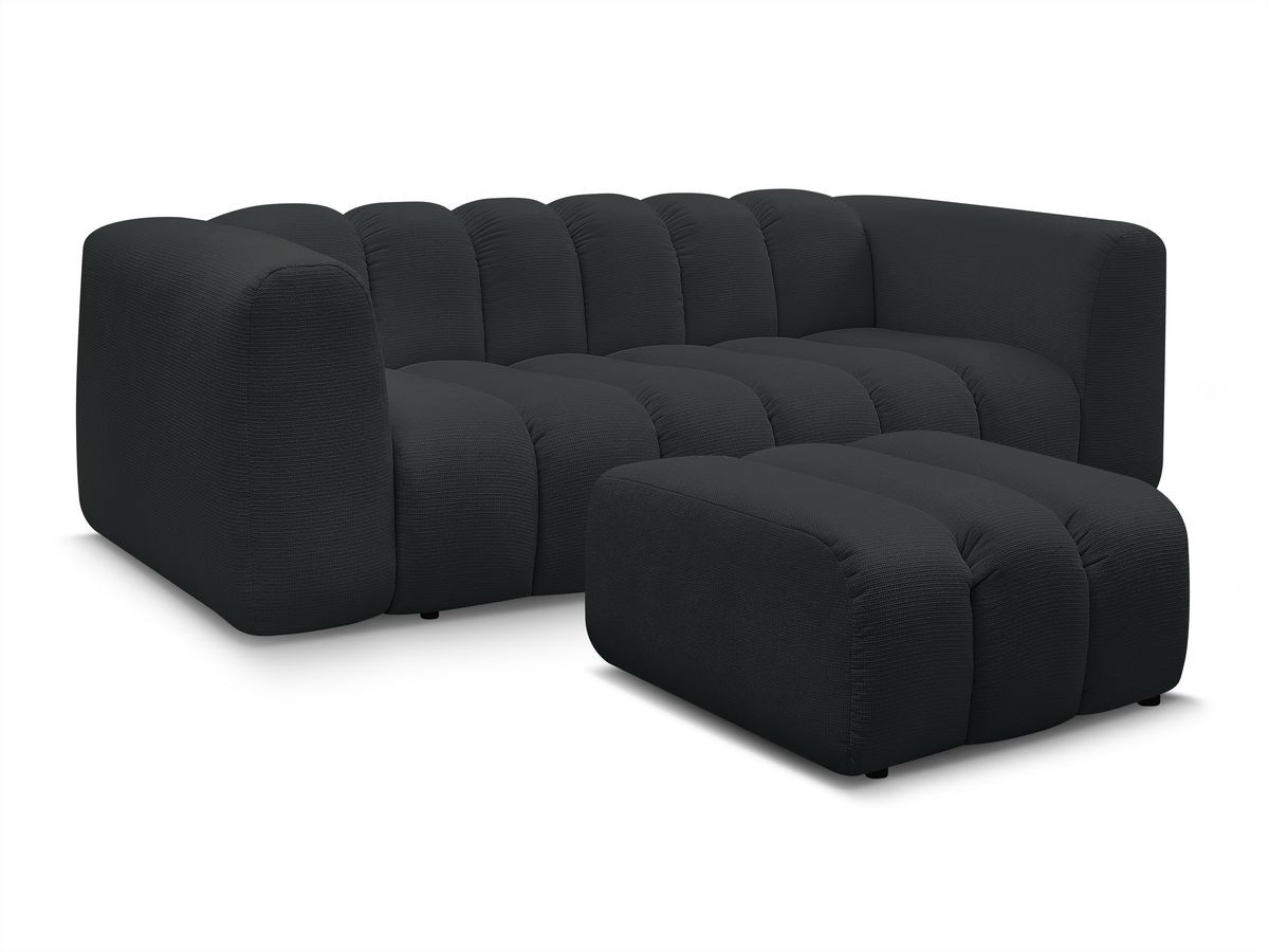 Bobochic Talia Sofa 3-Sitzer mit Pouf Melange-Stoff Schwarz