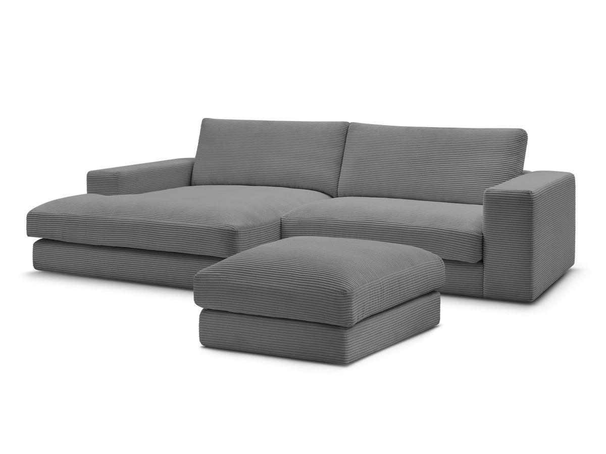 Bobochic Leonard Ecksofa mit Pouf 274 × 159 cm Cordsamt Dunkelgrau Ecke links