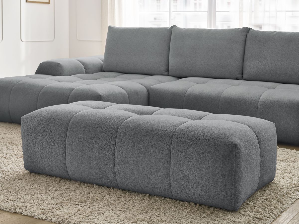 Bobochic Everest Ecksofa mit Schlaffunktion und Bettkasten und Pouf 318 × 180 cm, 3 Kissen Melange-Stoff Dunkelgrau Ecke links