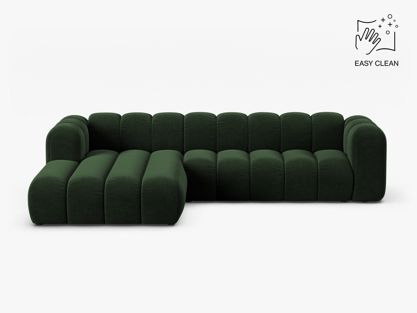 Micadoni Modulares Ecksofa Lupine 4-Sitzer Samt Venus Flaschengrün Links