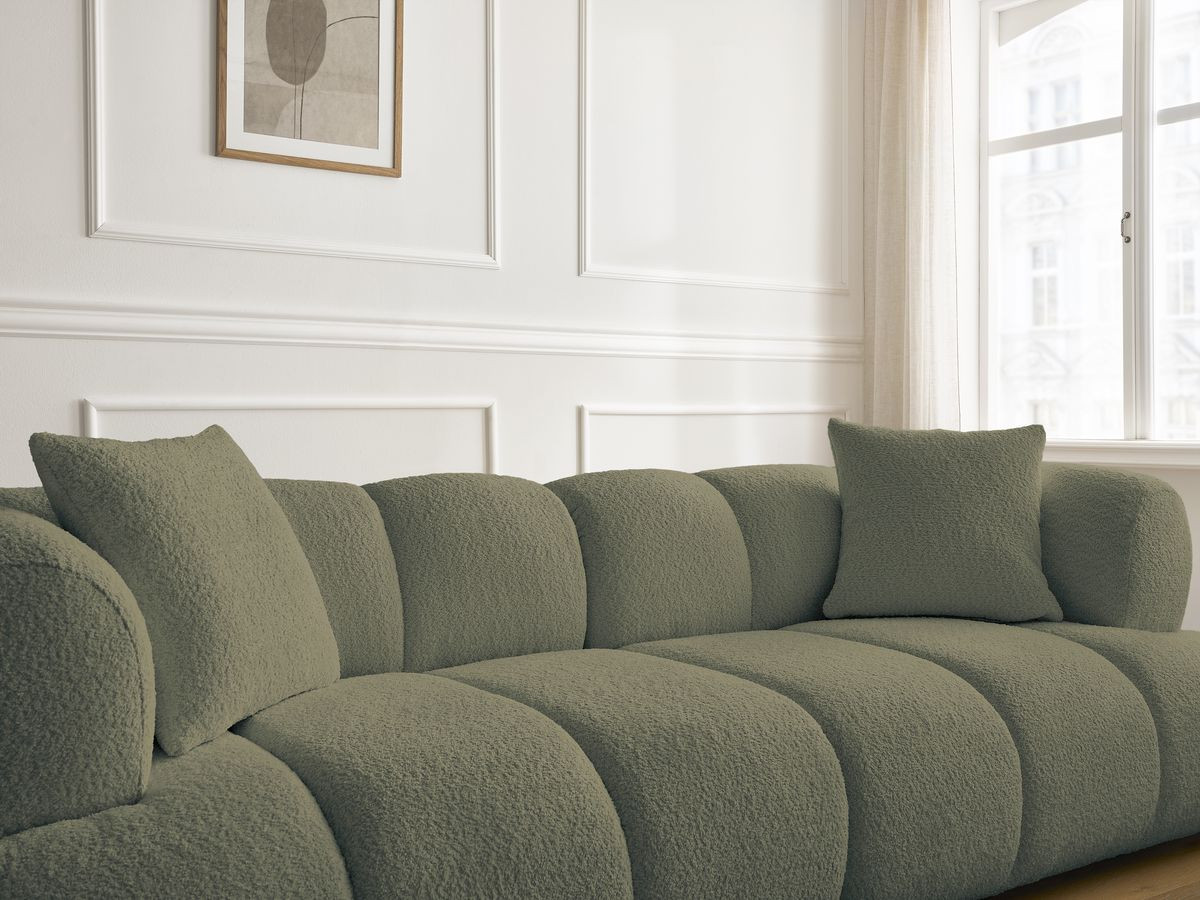 Bobochic Pamira Sofa 3-Sitzer mit Pouf Bouclé-Stoff Grün