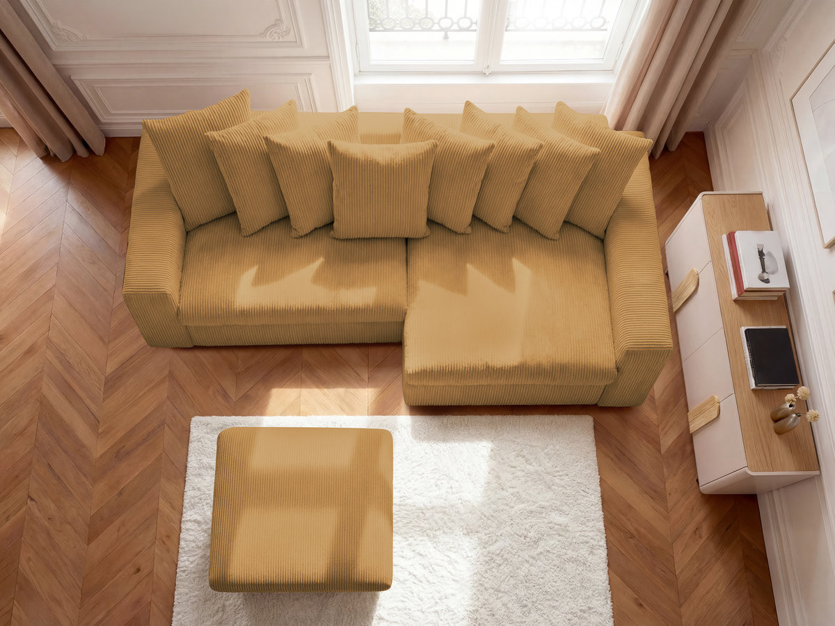 Bobochic Enore Ecksofa mit Pouf Cordsamt Gelb Ecke rechts