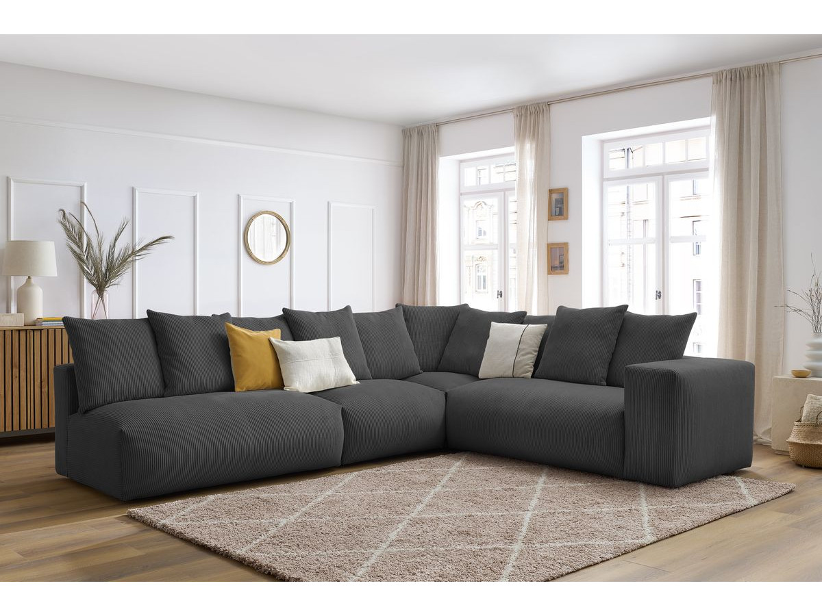 Bobochic Voltaire Ecksofa 322 × 268 cm Cordsamt Dunkelgrau Ecke rechts