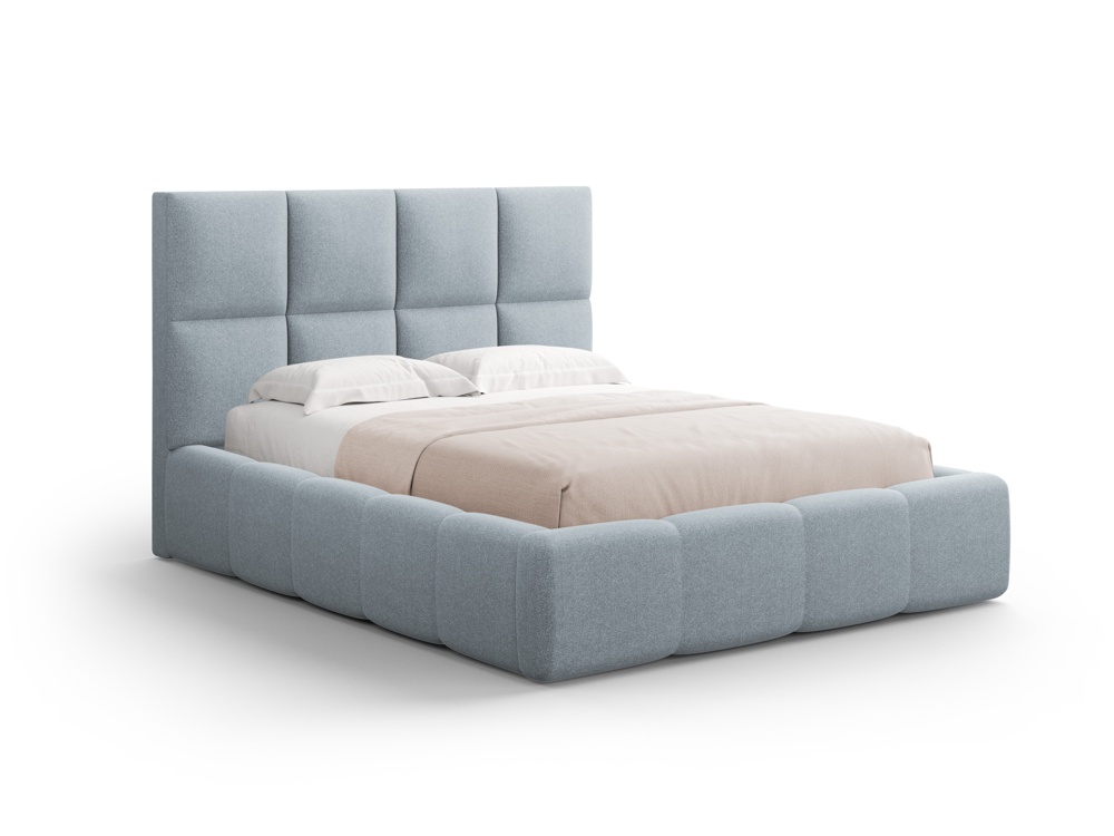Cosmopolitan Design Stauraumbett mit Kopfteil Livigno 140x200 Strukturierter Stoff Solid Hellblau