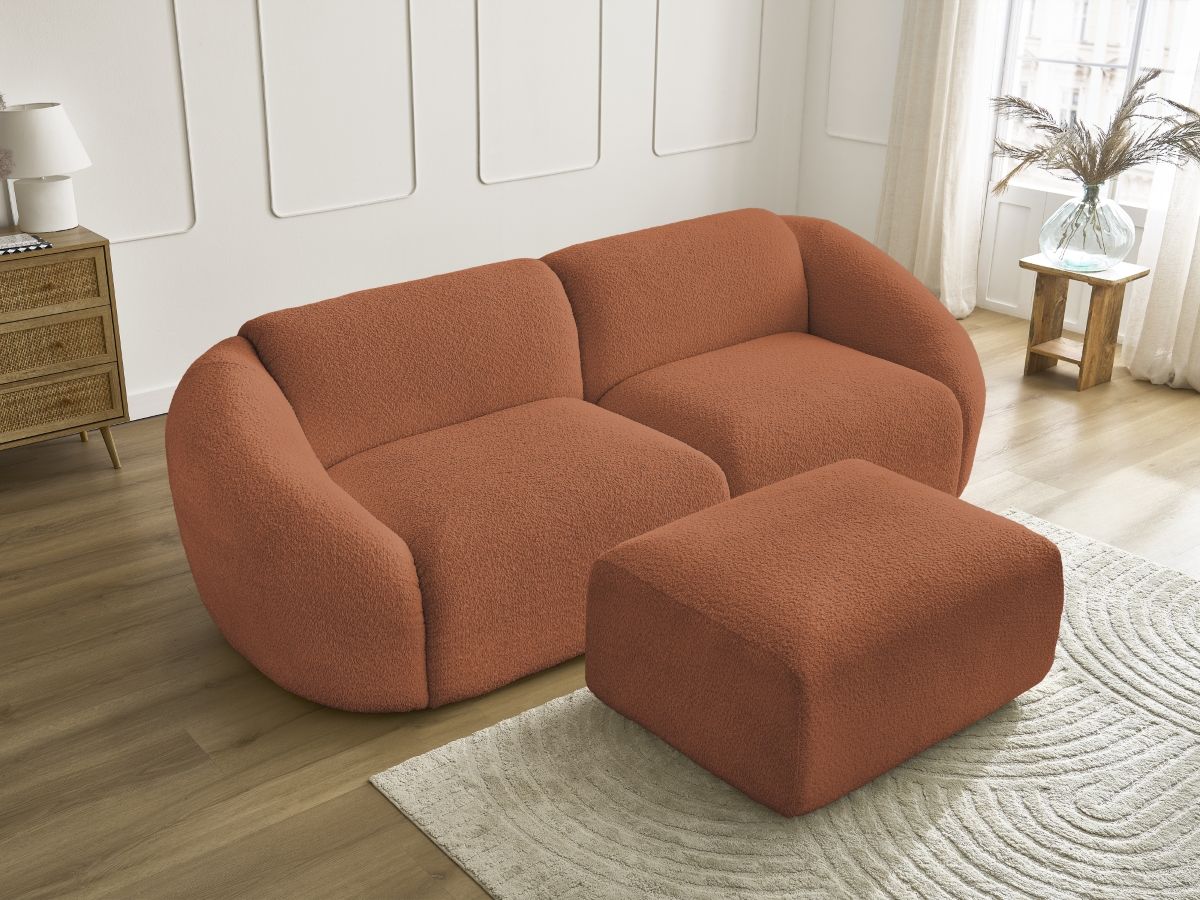 Bobochic Tina Sofa 4-Sitzer mit Pouf Bouclé-Stoff Orange
