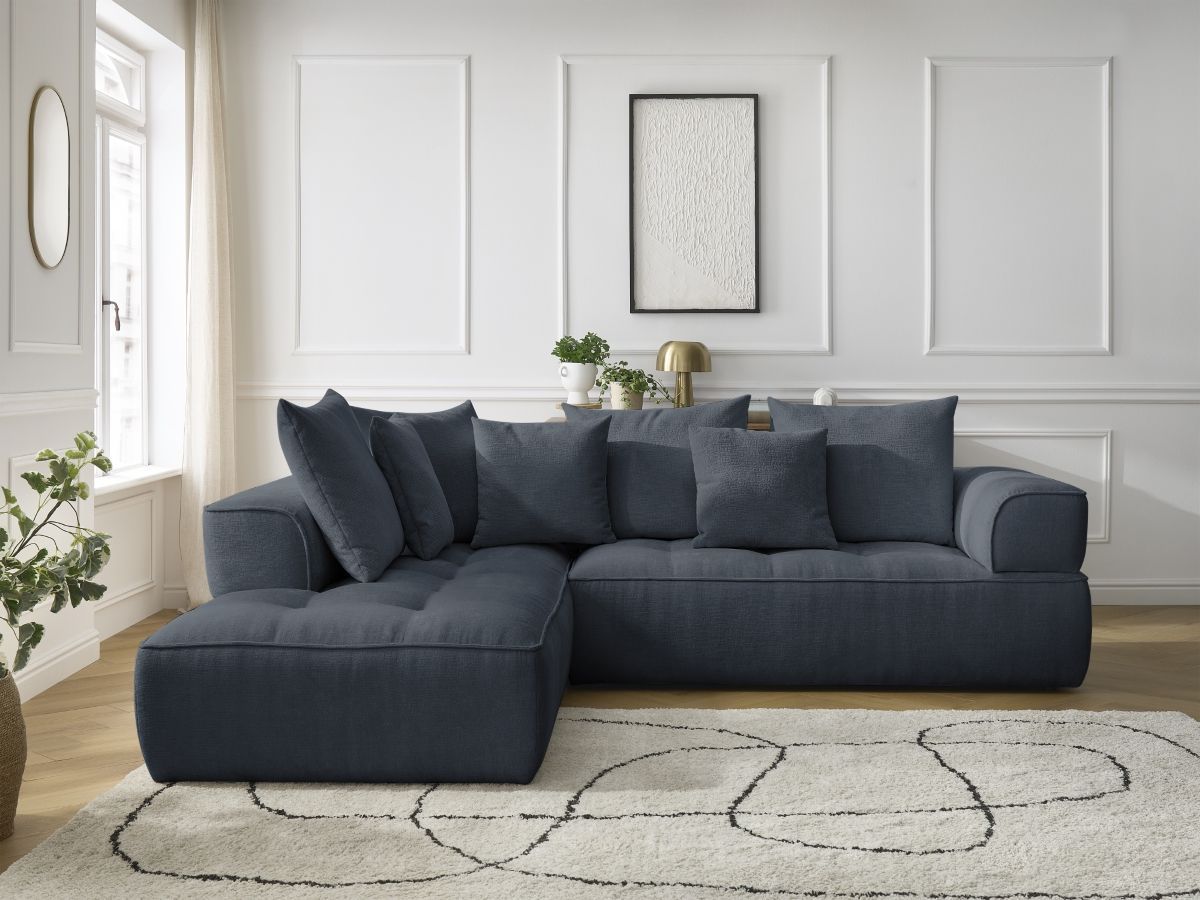 Bobochic Whesley Ecksofa Stoff Dunkelblau Ecke links