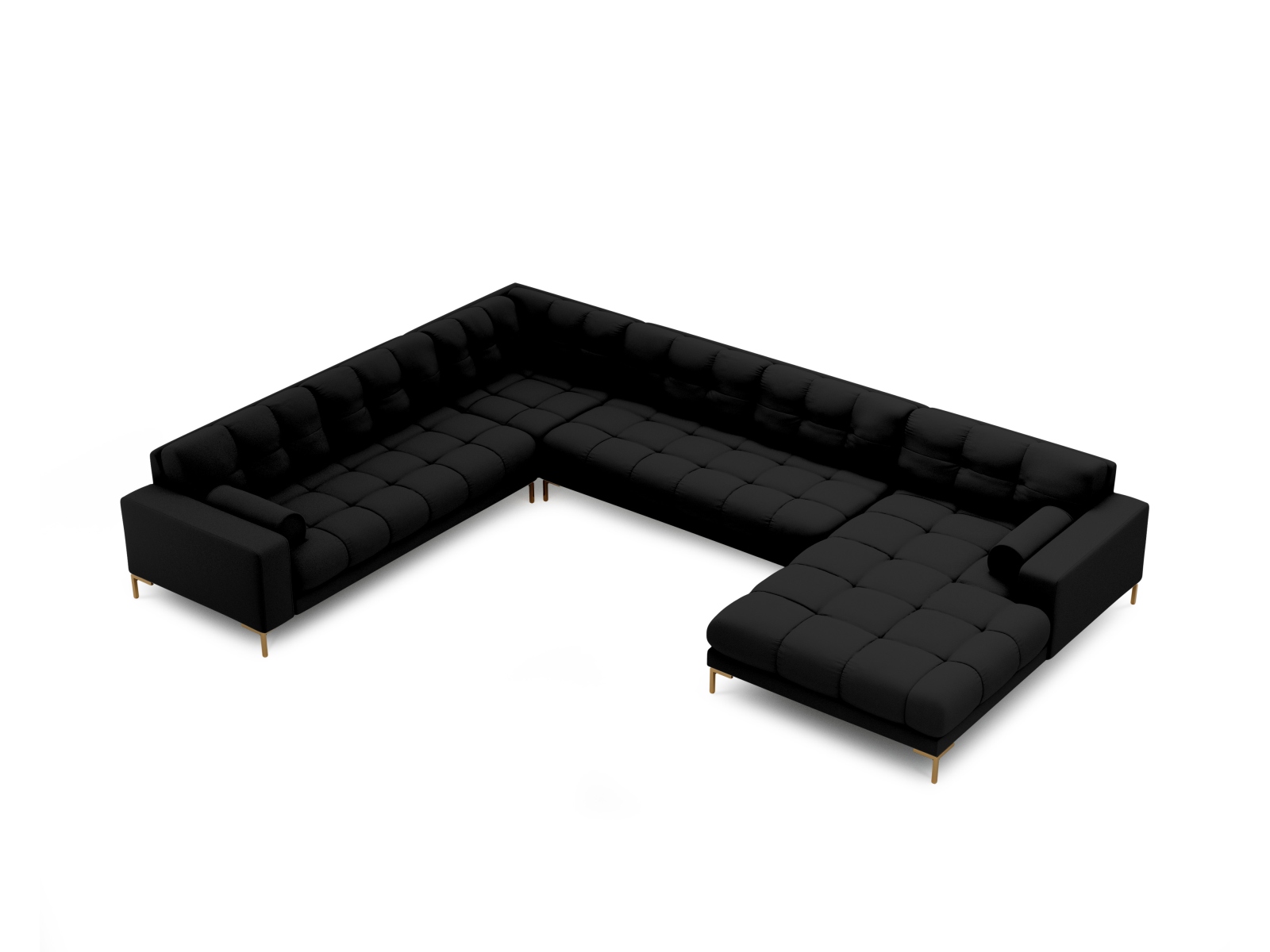 Cosmopolitan Design Panoramasofa Bali 7-Sitzer 327 cm Strukturierter Stoff Neve Schwarz Links Beine Gold