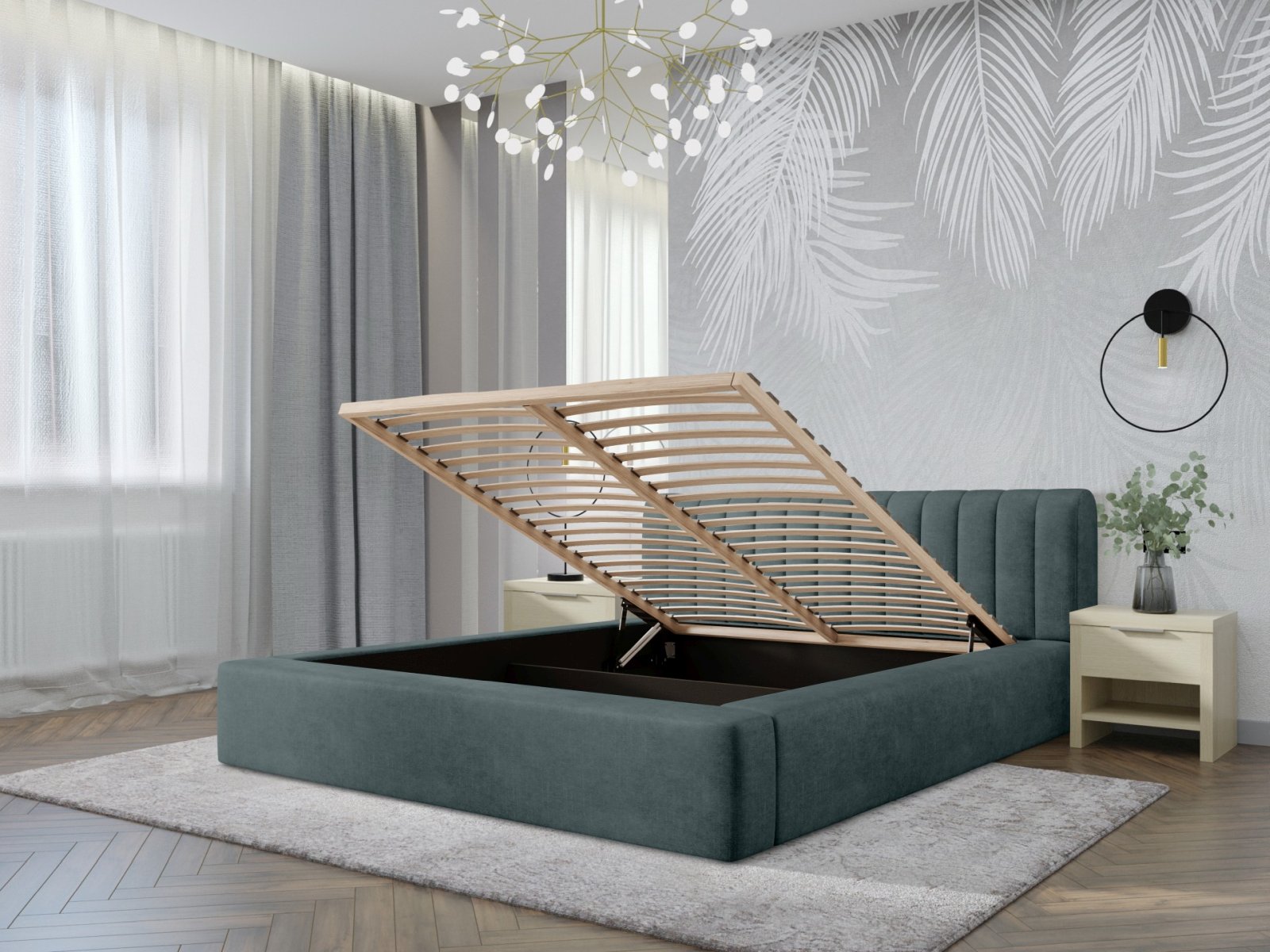 Polsterbett Faroa Samtstoff 180x200 mit Holzrahmen Macau Emerald