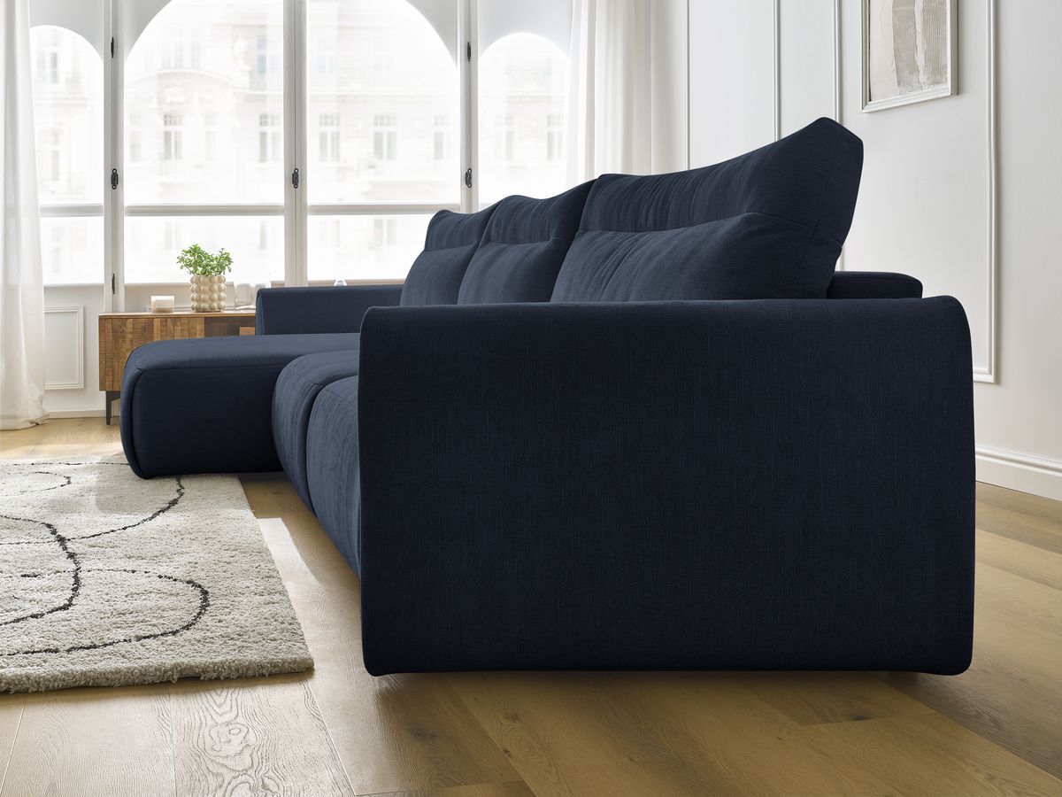 Bobochic Aden Ecksofa 386 × 152 cm Stoff Dunkelblau Ecke links