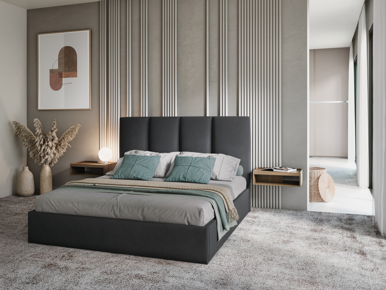 Micadoni Bett Pyla Samt Dunkelgrau 140x200