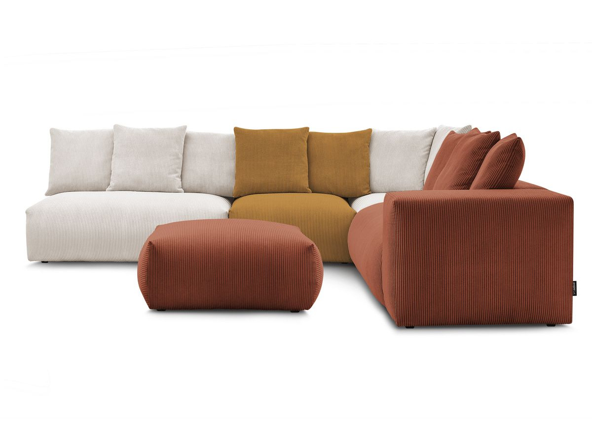 Bobochic Voltaire Ecksofa mit Pouf 322 × 268 cm Cordsamt Mehrfarbig Ecke rechts