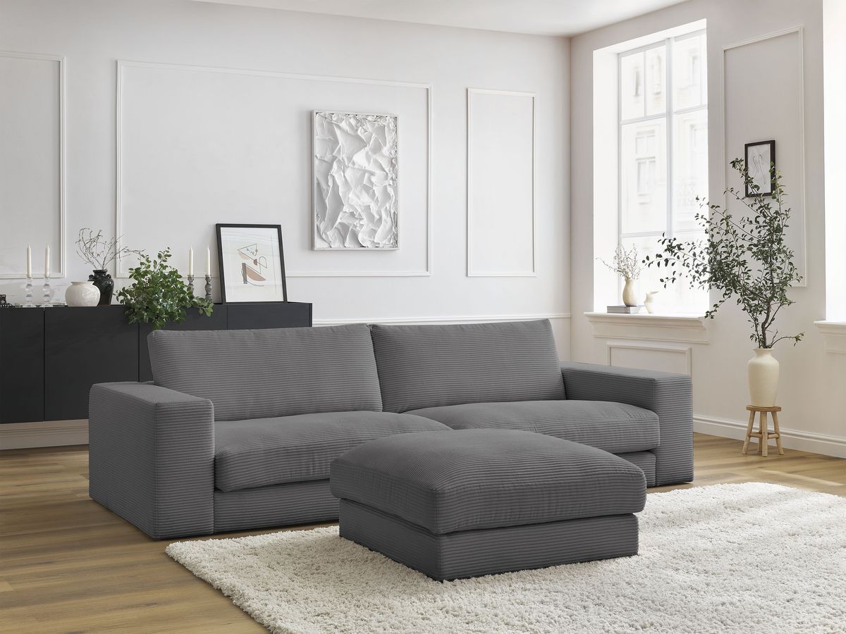 Bobochic Leonard Sofa 4-Sitzer mit Pouf 234 × 109 cm Cordsamt Dunkelgrau