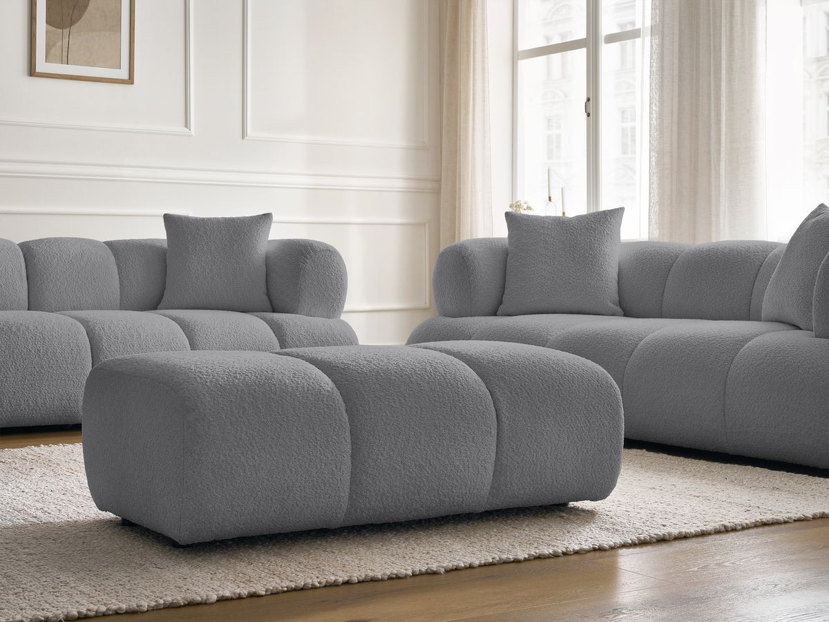 Bobochic Pamira Sofa 5-Sitzer mit Pouf Bouclé-Stoff Dunkelgrau