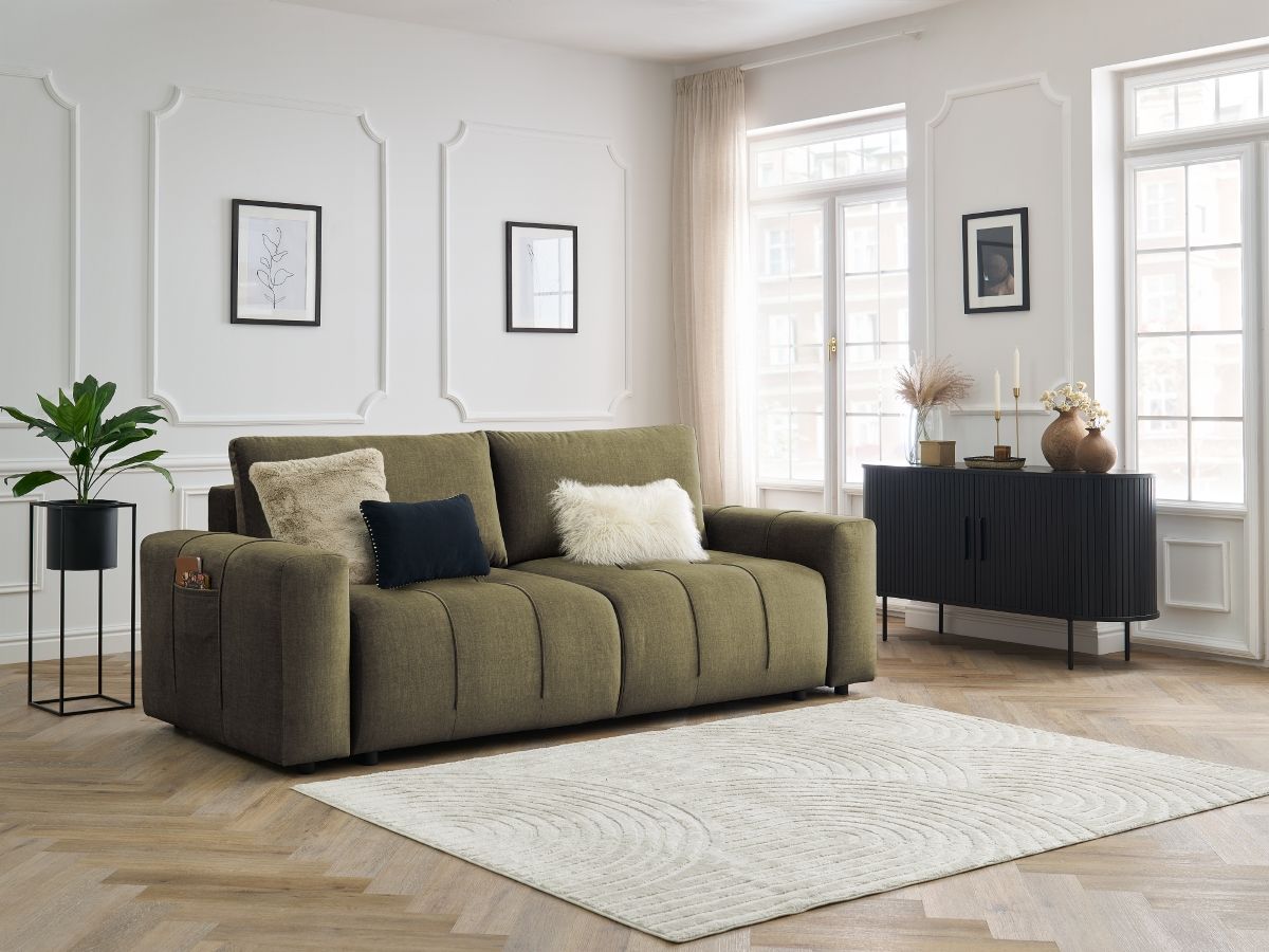 Bobochic Arsene Schlafsofa 3-Sitzer mit Bettkasten Samt Grün