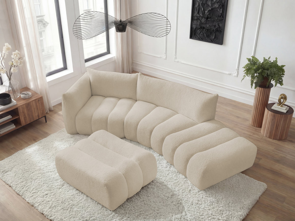Bobochic Azra Ecksofa mit Pouf 325 × 112 cm Bouclé-Stoff Beige Ecke links
