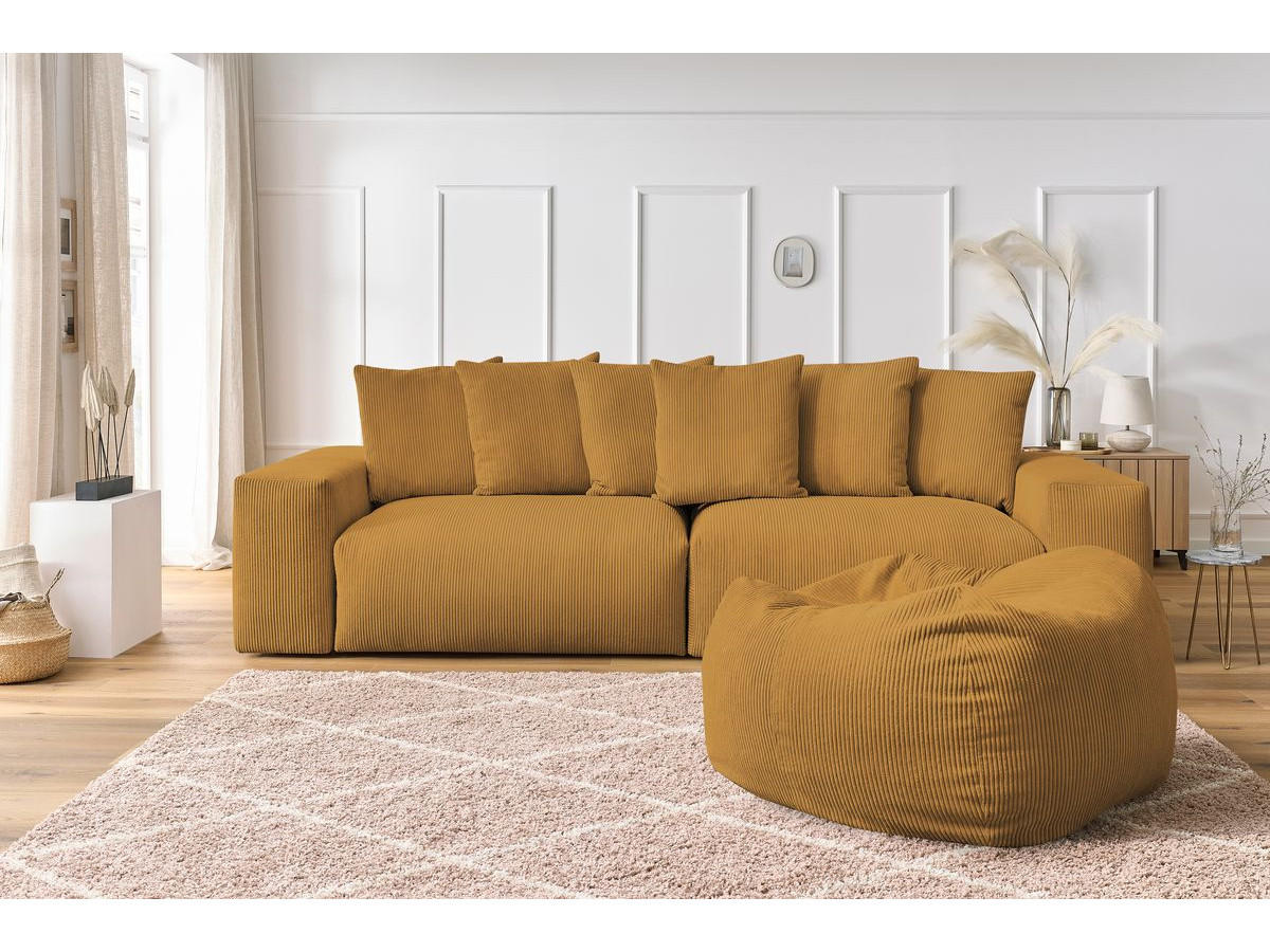 Bobochic Voltaire Sofa 5-Sitzer mit Pouf Cordsamt Gelb